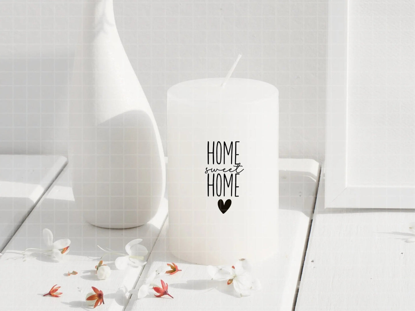 Kerzen Home PDF Vorlage - Kerzentattoo Kerzensticker - Zuhause wohnt das Glück - Home sweet Home Geschenk - Kerzen gestalten - Geschenk DIY