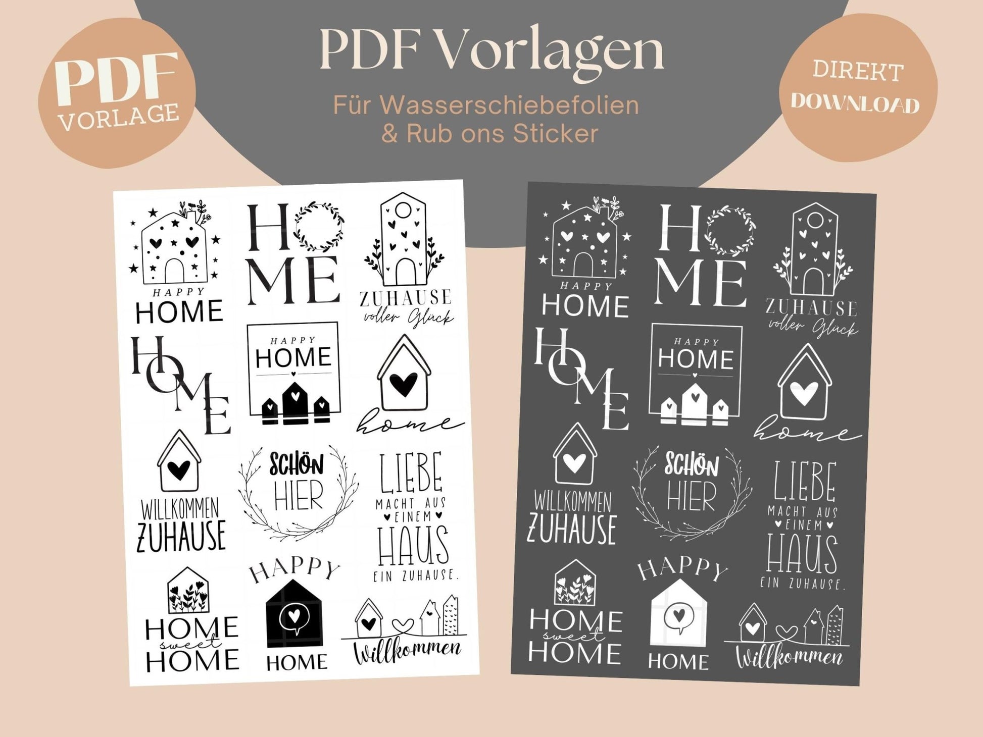 Kerzentattoo Vorlage Home - Rub ons Sticker Home - Willkommen Zuhause Kerzensticker - Raysin - Windlicht - Kerzenglas - Stumpenkerzen Home - EmidaDesign