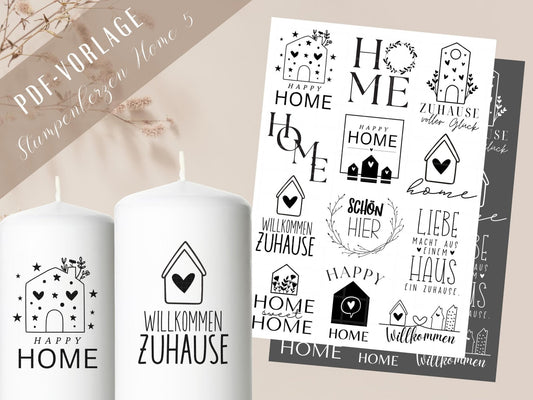 Kerzentattoo Vorlage Home - Rub ons Sticker Home - Willkommen Zuhause Kerzensticker - Raysin - Windlicht - Kerzenglas - Stumpenkerzen Home - EmidaDesign