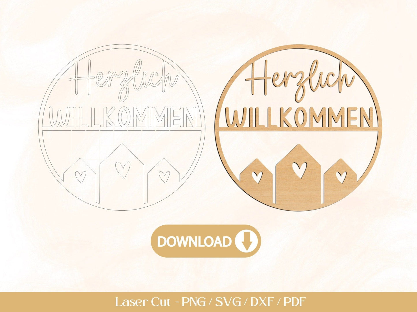 Laserdatei Türkranz Herzlich Willkommen - Türschild SVG - Türring Schnittdatei - Plotterdatei Herzlich Willkommen - Laser Cut Haus - EmidaDesign