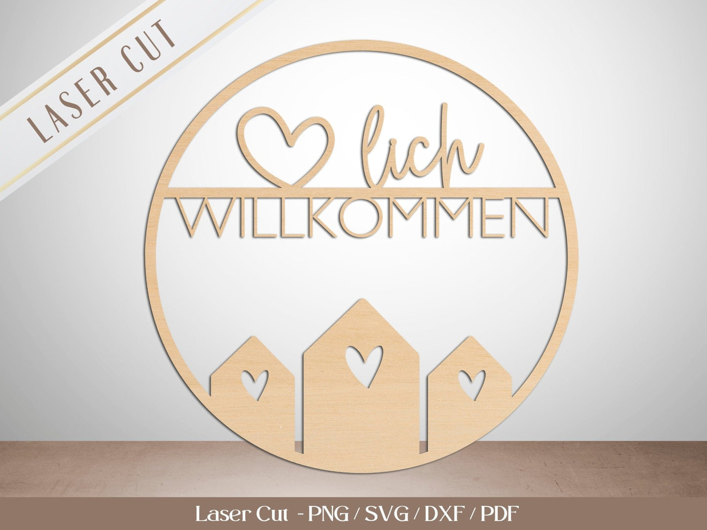 Laserdatei Türkranz Herzlich Willkommen - Türschild SVG - Türring Schnittdatei - Plotterdatei Herzlich Willkommen - Laser Cut Haus - EmidaDesign