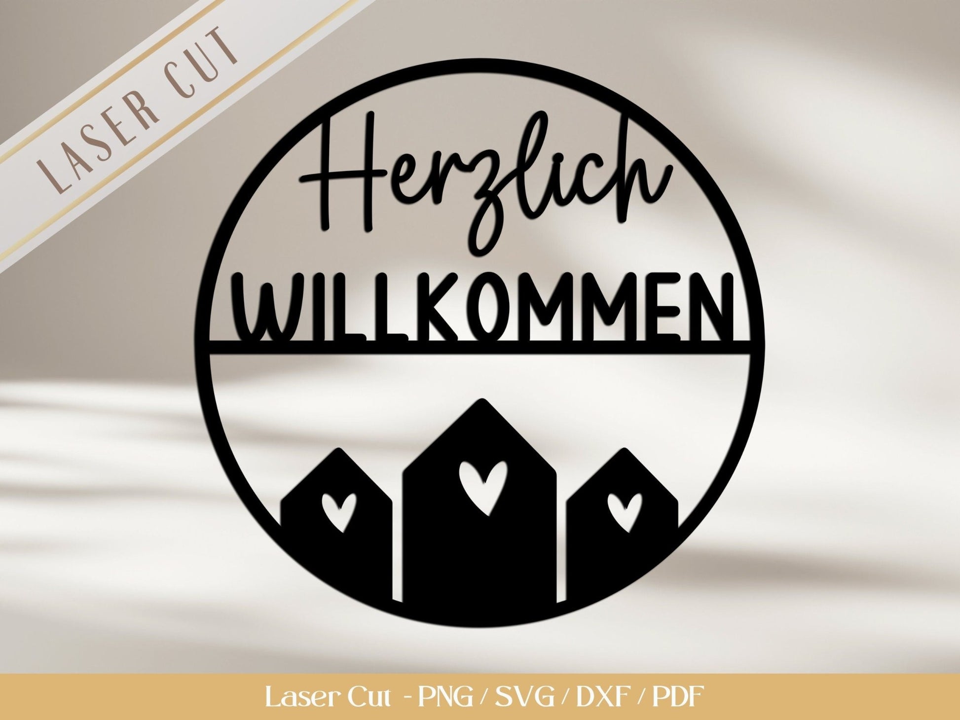 Laserdatei Türkranz Herzlich Willkommen - Türschild SVG - Türring Schnittdatei - Plotterdatei Herzlich Willkommen - Laser Cut Haus - EmidaDesign