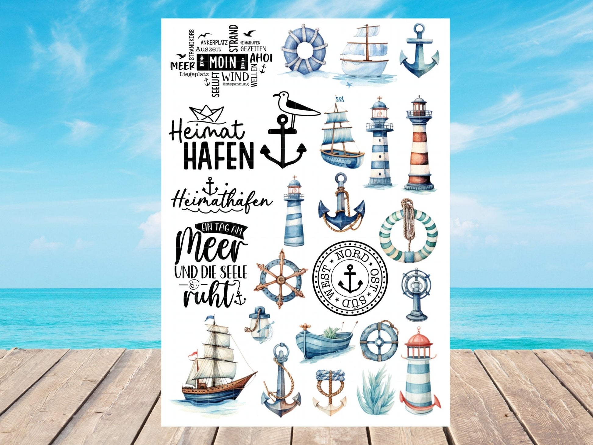 Maritime Kerzen PDF Vorlage - Kerzen Tattoo Vorlage Stumpenkerze - Kerzen selbst gestalten - Kerzensticker Ahoi - Heimathafen Moin Kerzen - EmidaDesign