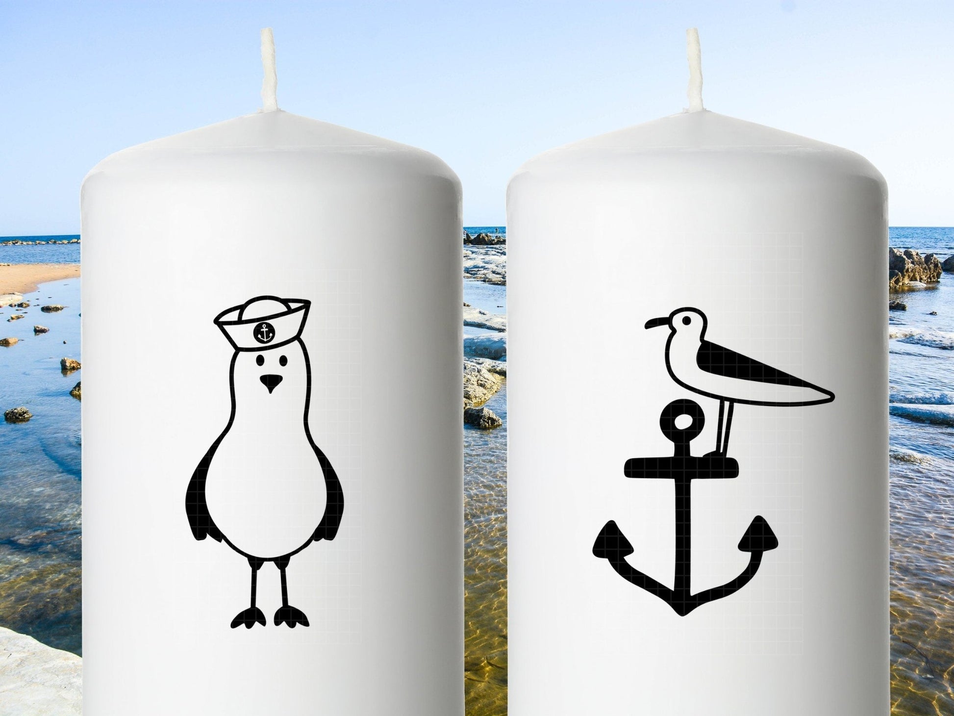 Maritime Kerzen PDF Vorlage - Kerzen Tattoo Vorlage Stumpenkerze - Kerzen selbst gestalten - Kerzensticker Ahoi - Heimathafen Moin Kerzen - EmidaDesign