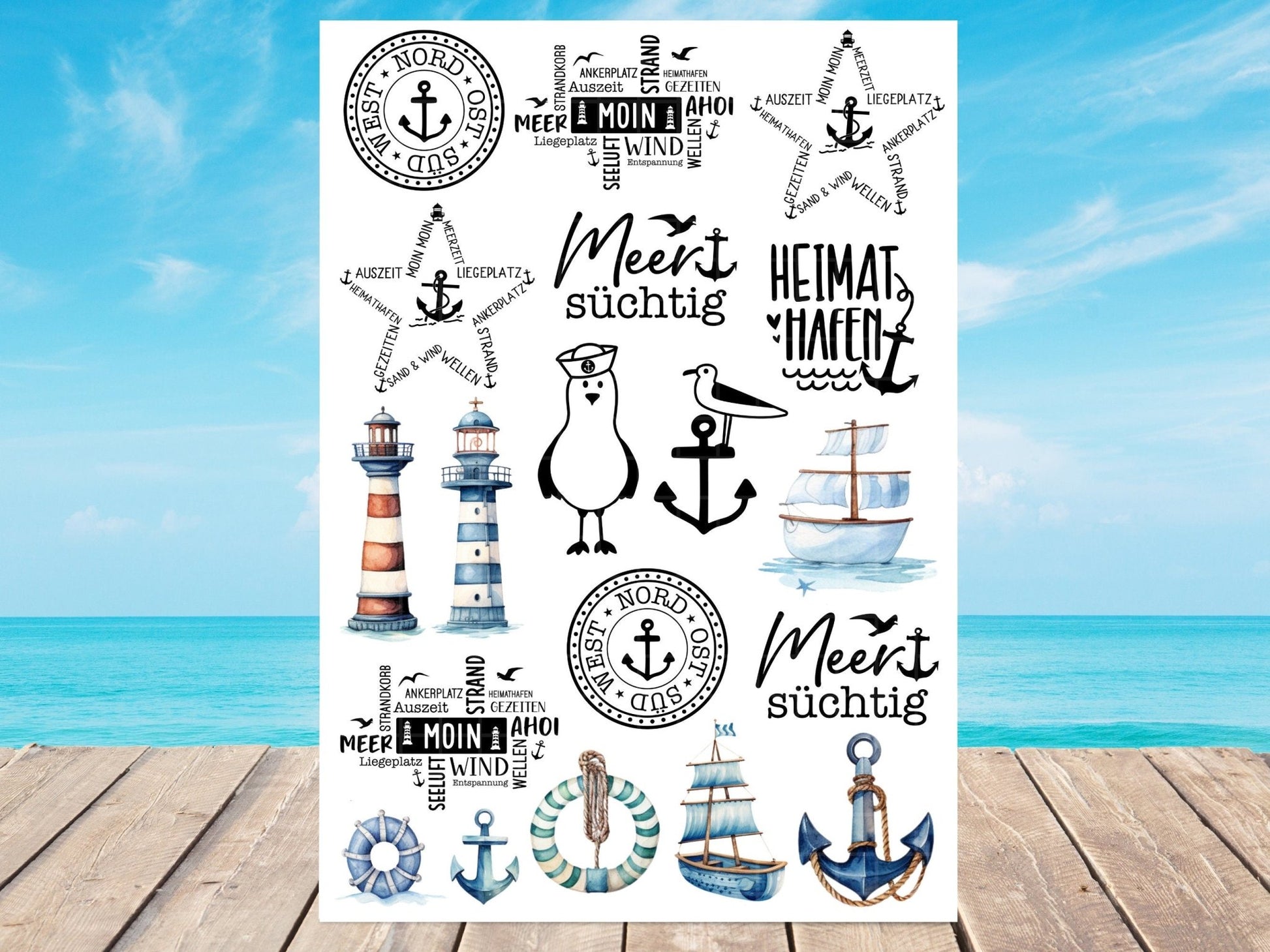 Maritime Kerzen PDF Vorlage - Kerzen Tattoo Vorlage Stumpenkerze - Kerzen selbst gestalten - Kerzensticker Ahoi - Heimathafen Moin Kerzen - EmidaDesign