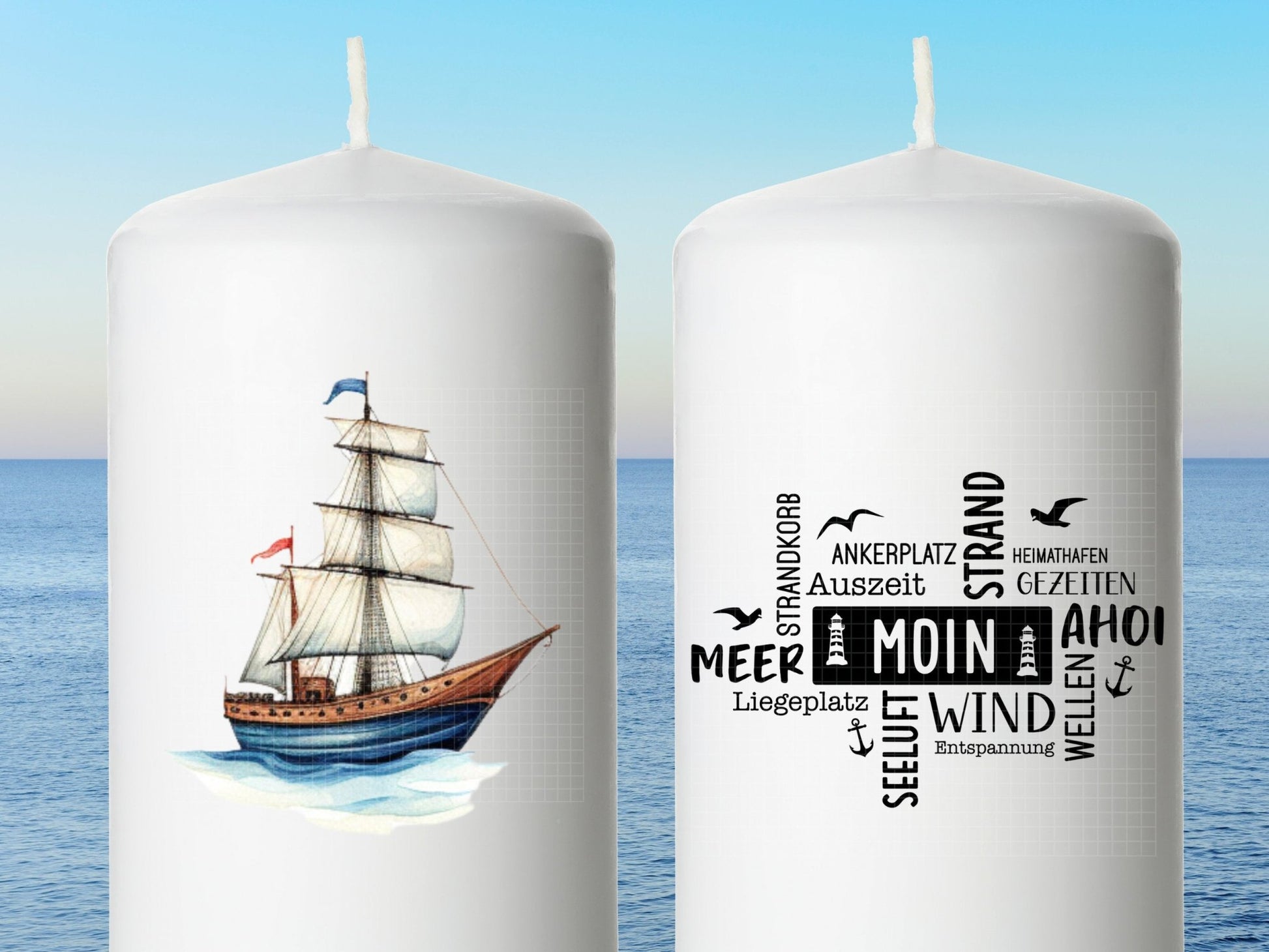 Maritime Kerzen PDF Vorlage - Kerzen Tattoo Vorlage Stumpenkerze - Kerzen selbst gestalten - Kerzensticker Ahoi - Heimathafen Moin Kerzen - EmidaDesign