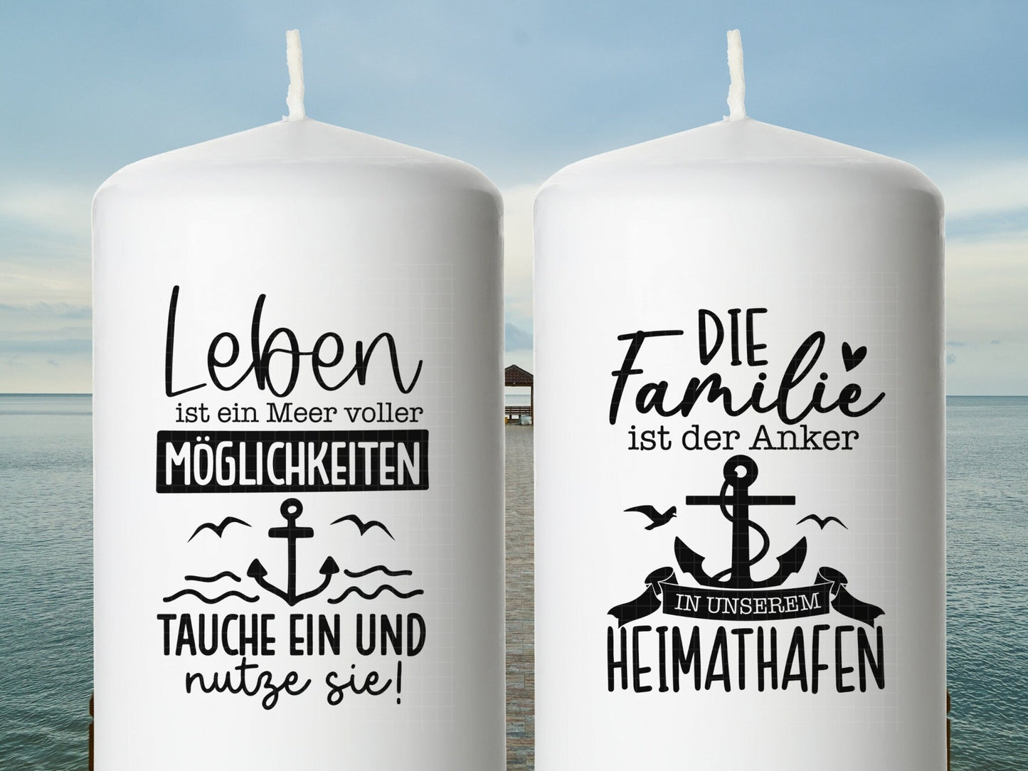 Maritime Kerzen PDF Vorlage - Kerzen Tattoo Vorlage Stumpenkerze - Kerzen selbst gestalten - Kerzensticker Ahoi - Heimathafen Moin Kerzen - EmidaDesign