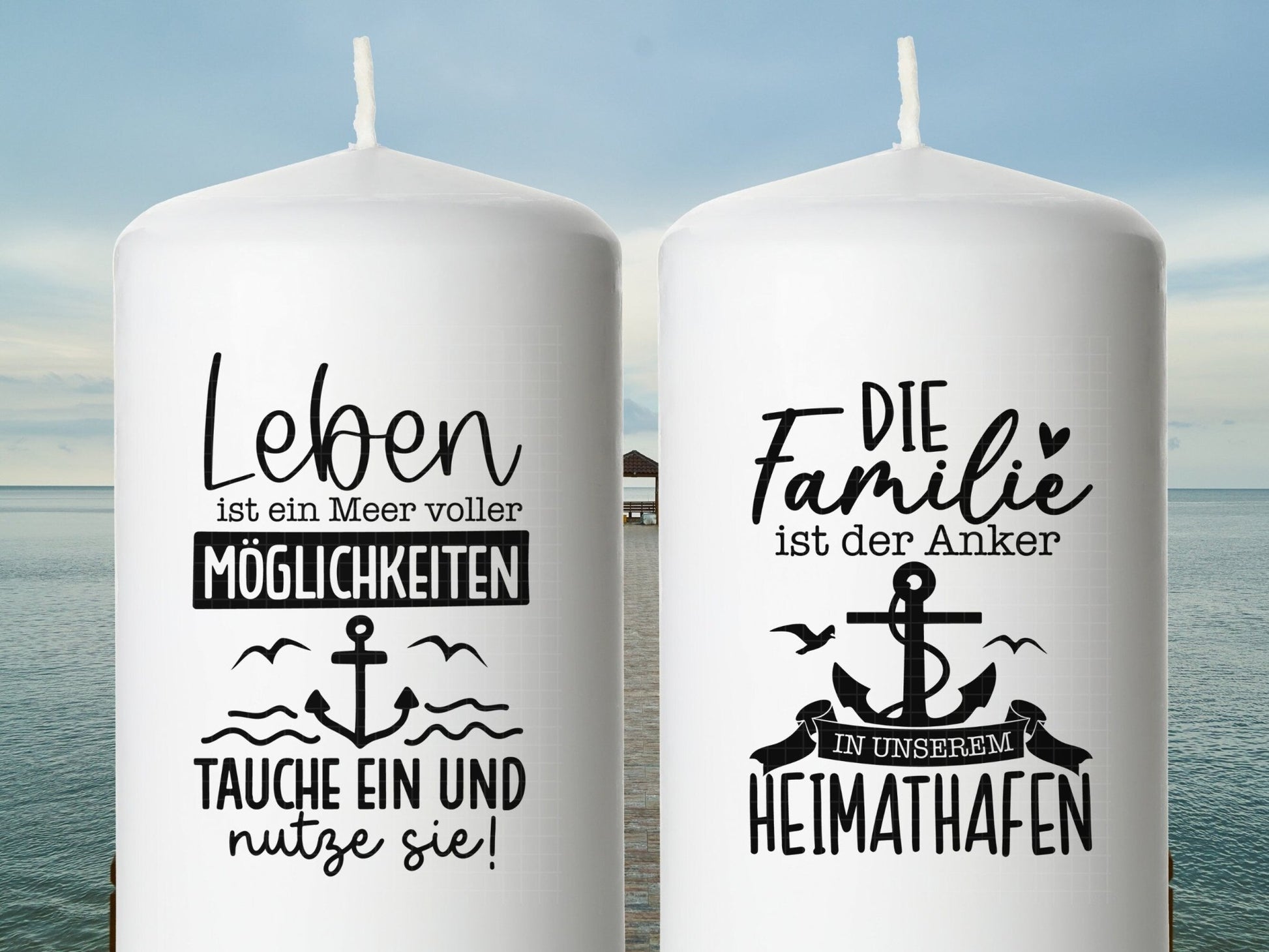 Maritime Kerzen PDF Vorlage - Kerzen Tattoo Vorlage Stumpenkerze - Kerzen selbst gestalten - Kerzensticker Ahoi - Heimathafen Moin Kerzen - EmidaDesign