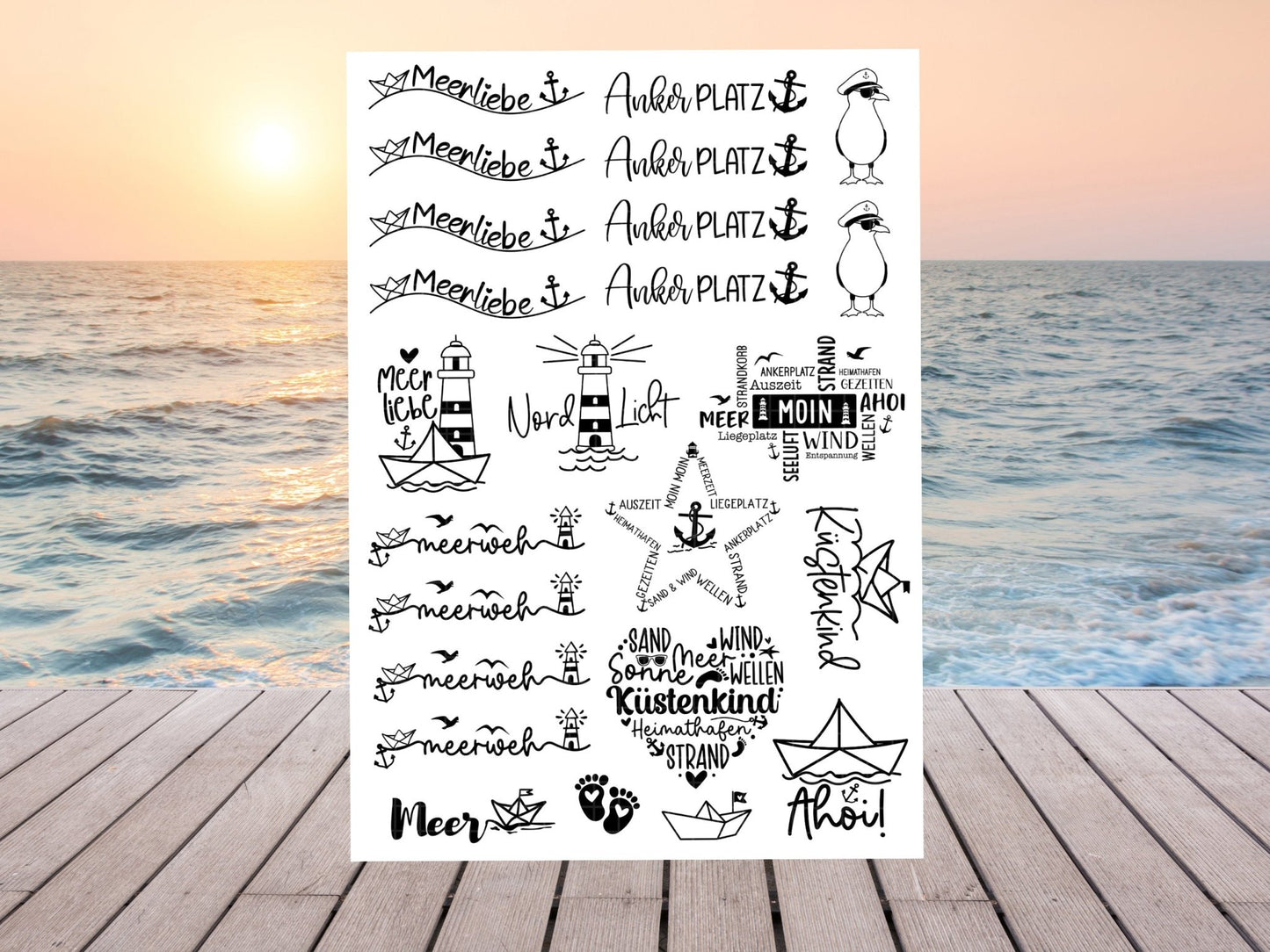 Maritime Kerzen PDF Vorlage - Kerzen Tattoo Vorlage Stumpenkerze - Kerzen selbst gestalten - Kerzensticker Ahoi - Küstenkind - Nordlicht - EmidaDesign