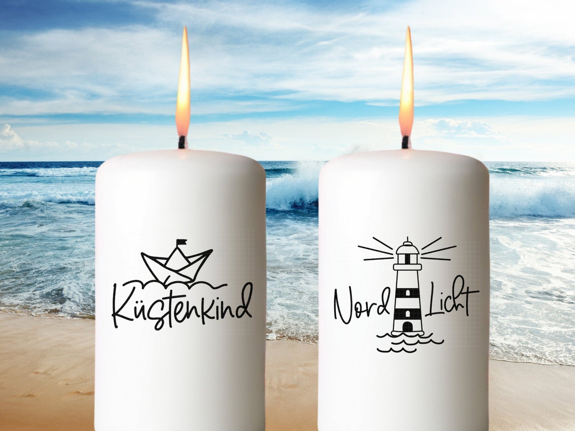 Maritime Kerzen PDF Vorlage - Kerzen Tattoo Vorlage Stumpenkerze - Kerzen selbst gestalten - Kerzensticker Ahoi - Küstenkind - Nordlicht - EmidaDesign