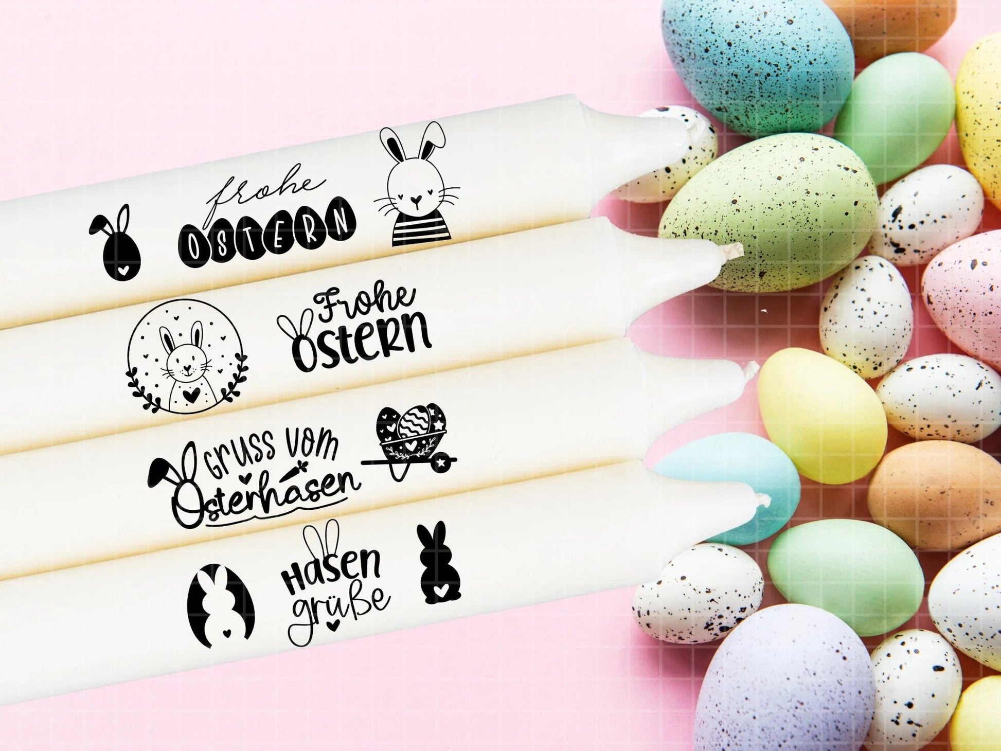 Ostern Kerzen PDF Vorlage - Kerzentattoo Kerzensticker - Frohe Ostern - Osterkerzen Geschenk - Kerzen gestalten Ostern - Geschenk DIY