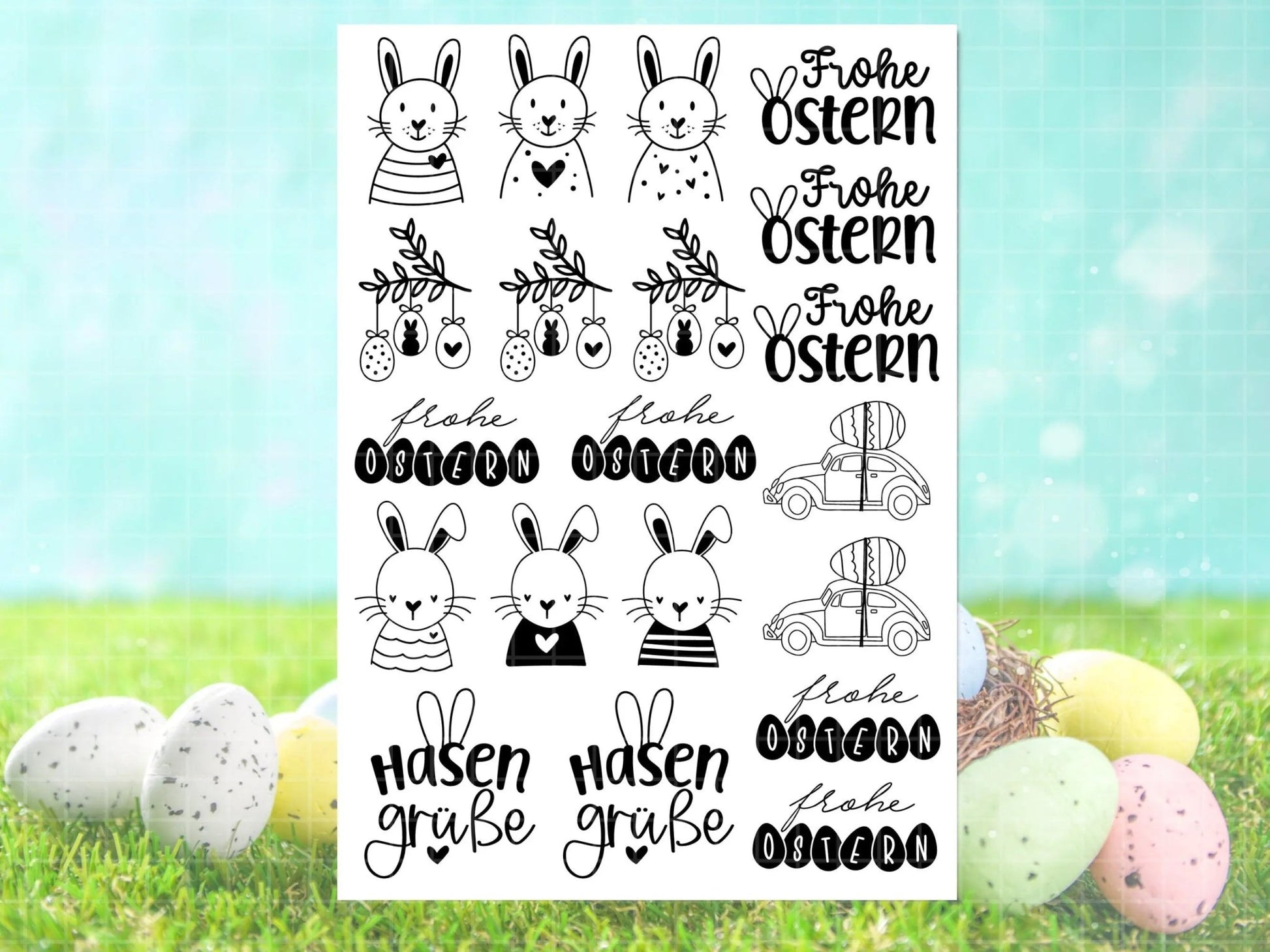 Ostern Kerzen PDF Vorlage - Kerzentattoo Kerzensticker - Frohe Ostern - Osterkerzen Geschenk - Kerzen gestalten Ostern - Stumpenkerze Ostern