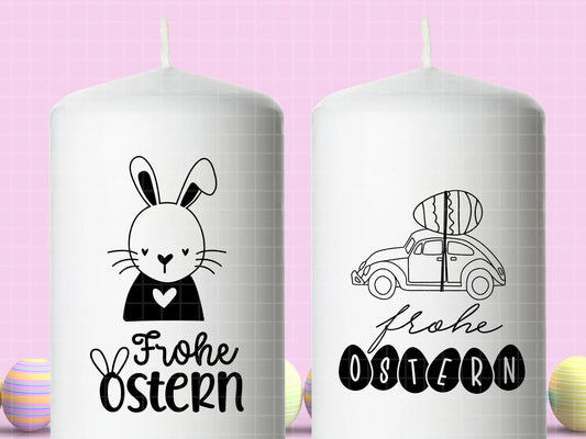 Ostern Kerzen PDF Vorlage - Kerzentattoo Kerzensticker - Frohe Ostern - Osterkerzen Geschenk - Kerzen gestalten Ostern - Stumpenkerze Ostern