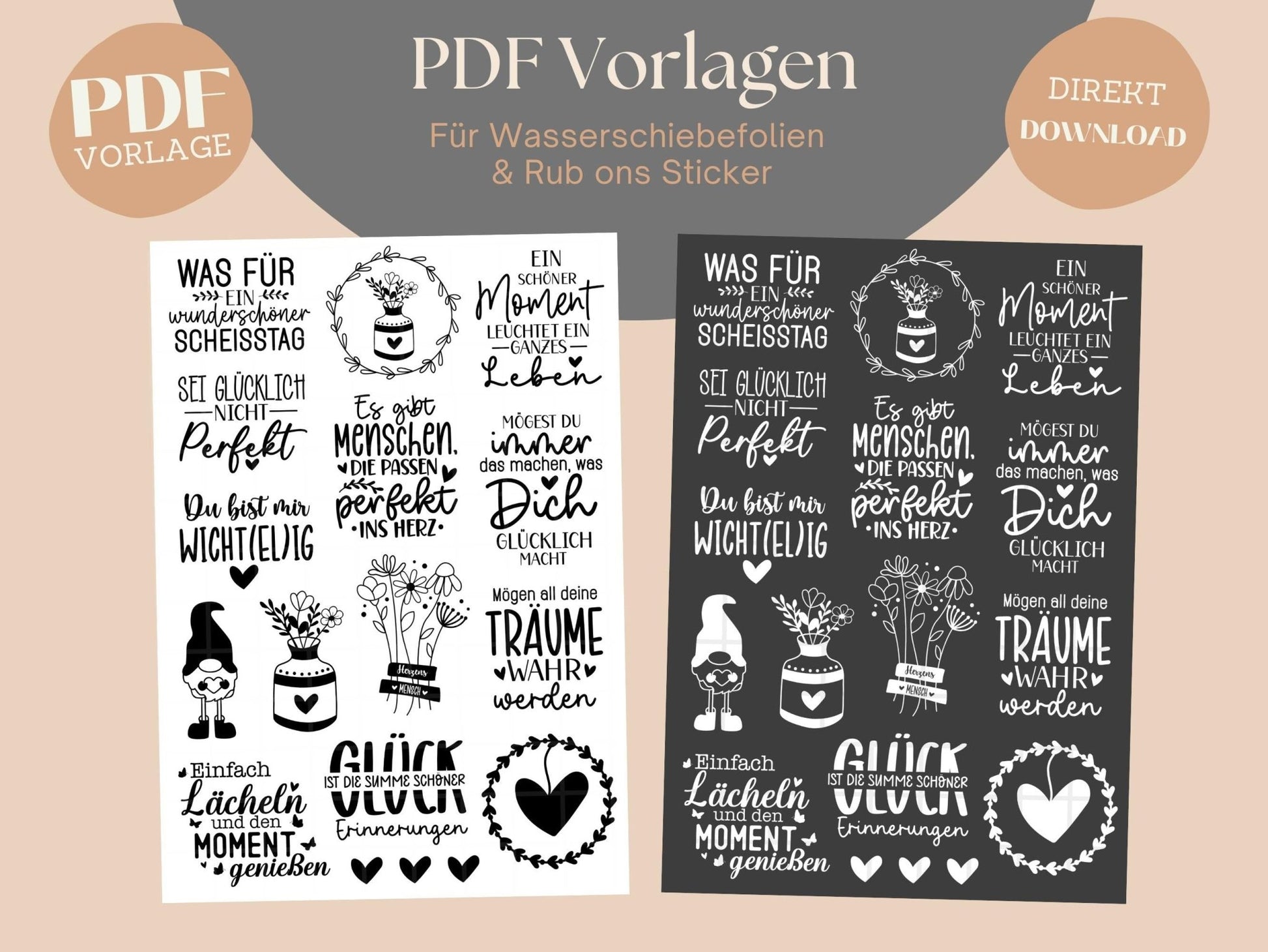 PDF Vorlagen Stumpenkerzen - Rub ons Sticker - Kerzentattoo Herzensmensch Kerzensticker - Raysin Herz Keraflott - Windlicht - Kerzenglas - EmidaDesign