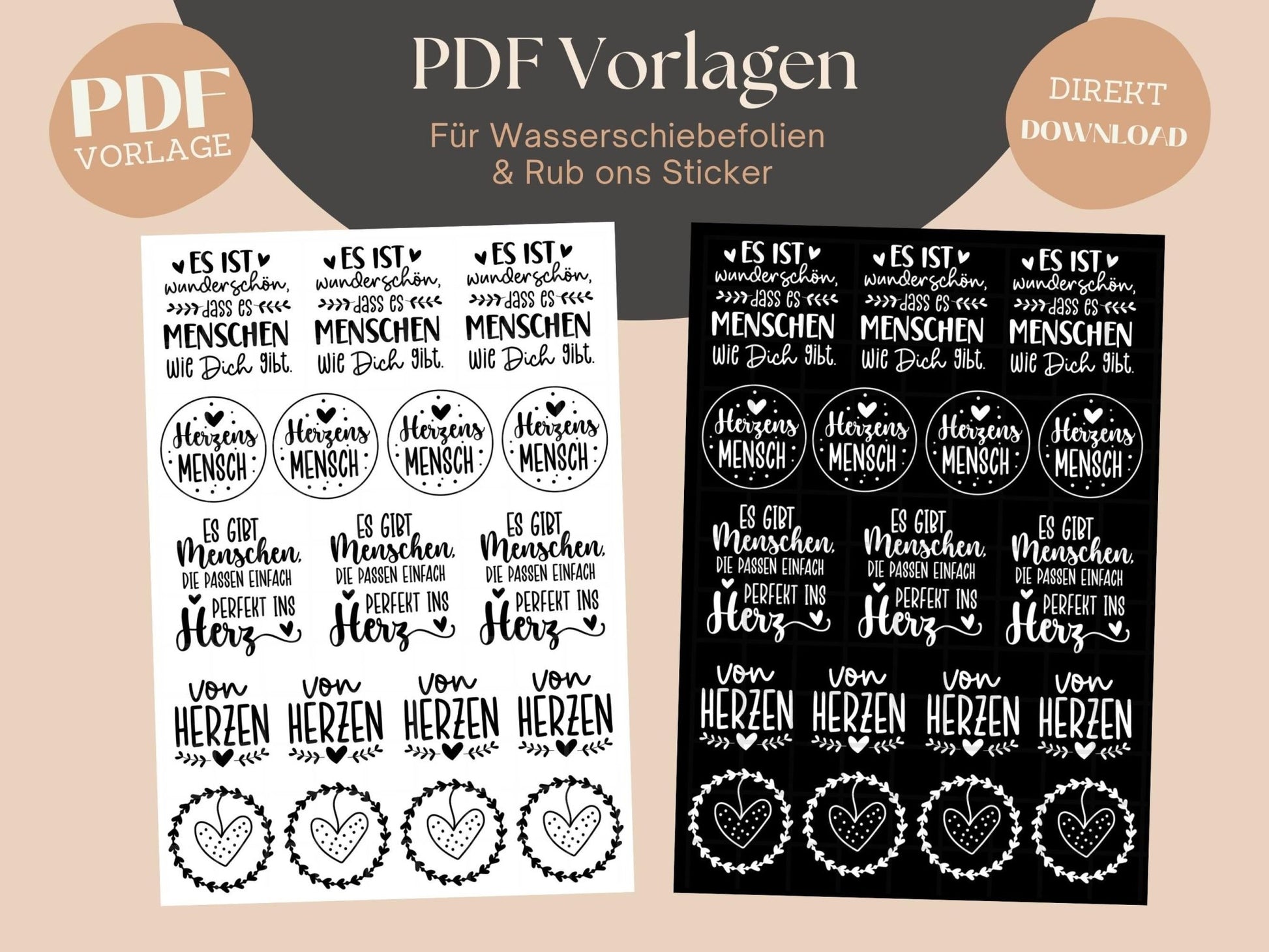 PDF Vorlagen Stumpenkerzen - Rub ons Sticker - Kerzentattoo Herzensmensch Kerzensticker - Raysin Herz Keraflott - Windlicht - Kerzenglas - EmidaDesign