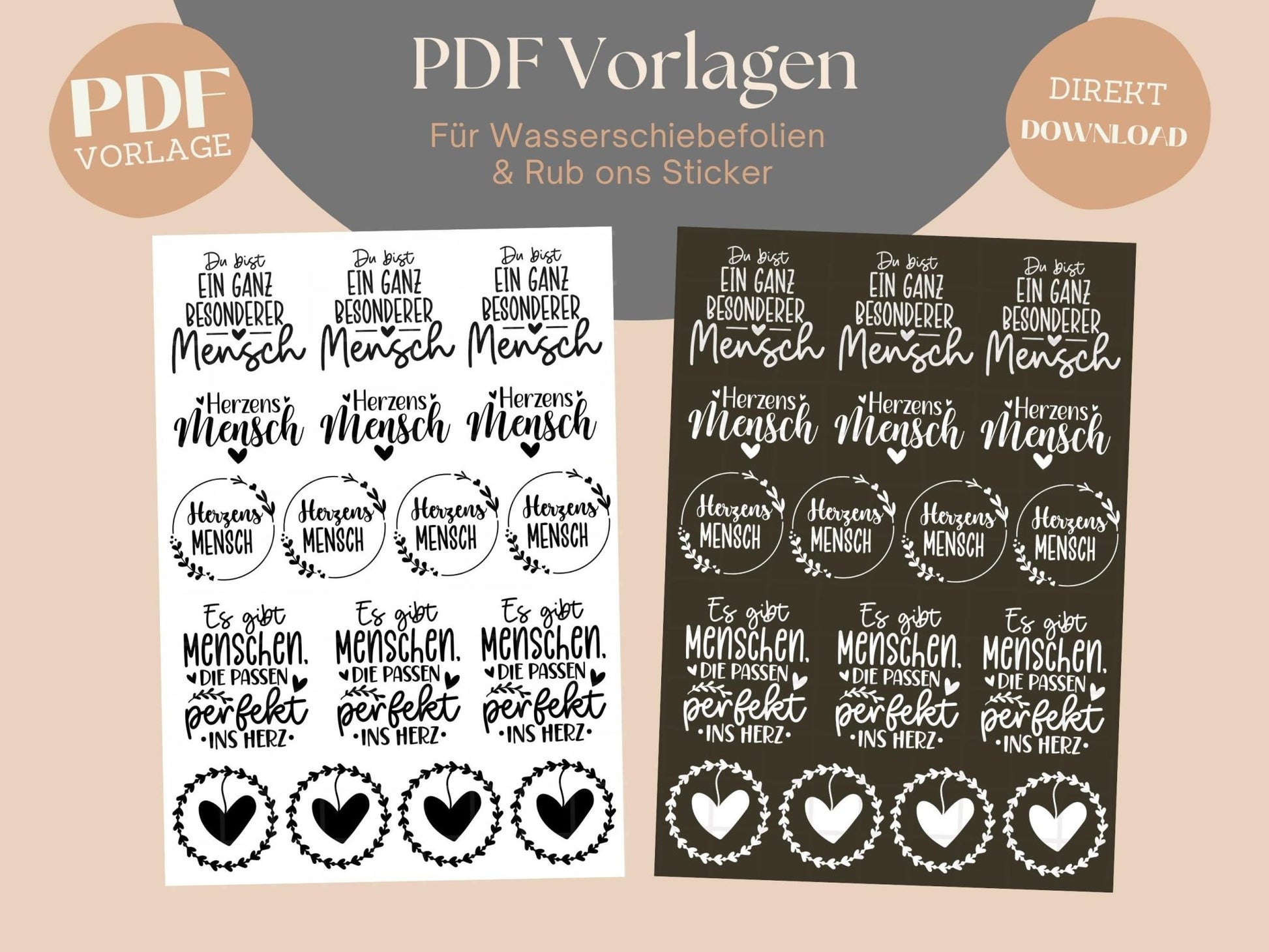 PDF Vorlagen Stumpenkerzen - Rub ons Sticker - Kerzentattoo Herzensmensch Kerzensticker - Raysin Herz Keraflott - Windlicht - Kerzenglas - EmidaDesign