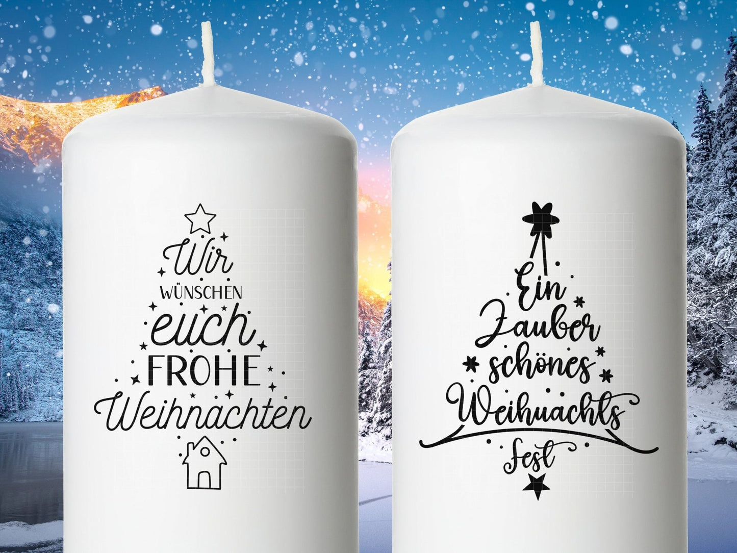 PDF Weihnachten Stumpenkerzen - Kerzentattoo Vorlage Kerzensticker - Tannenbaum - Frohes Fest - Weihnachtslicht – Winterlicht - Kerzen PDF - EmidaDesign