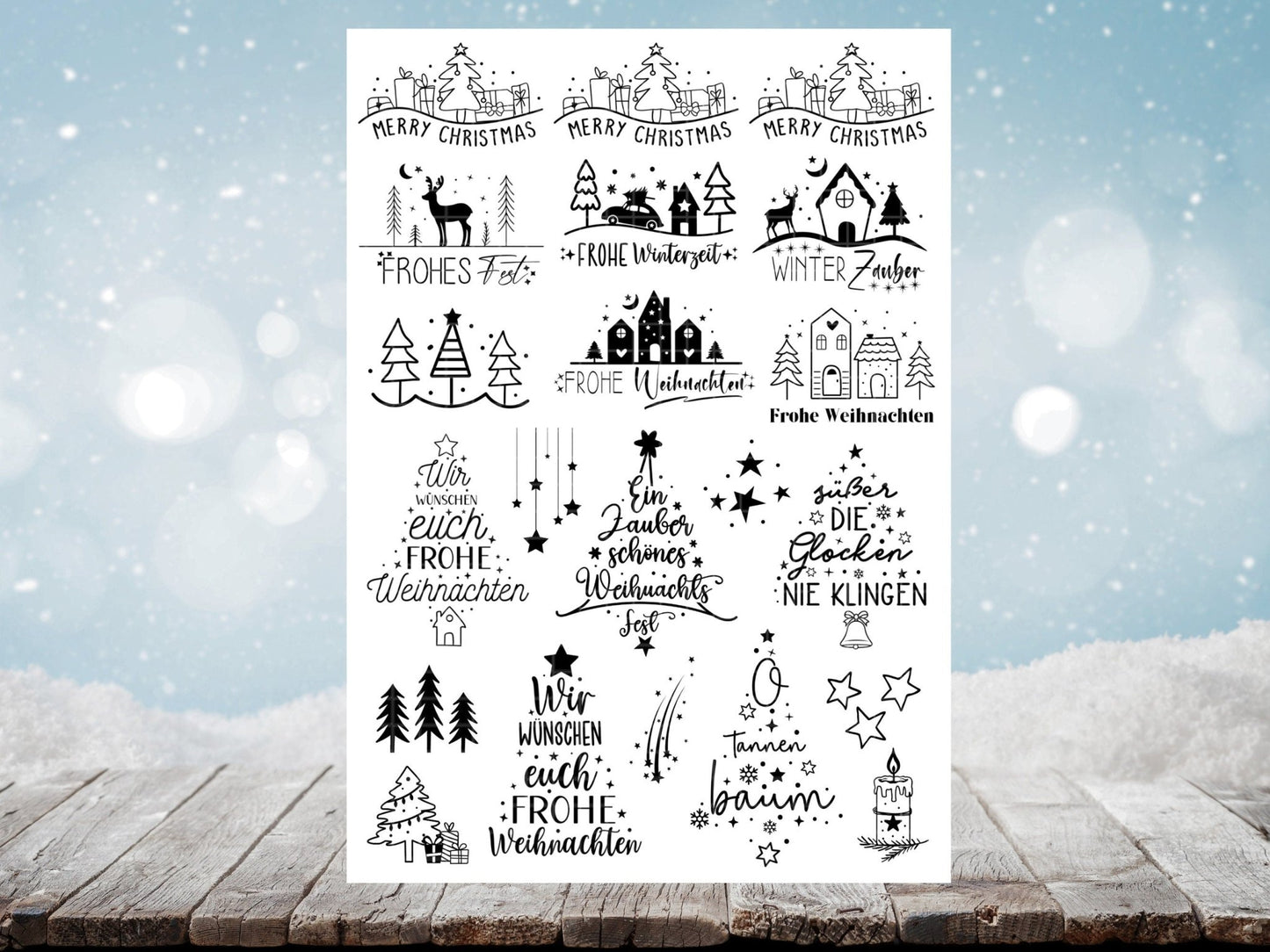 PDF Weihnachten Stumpenkerzen - Kerzentattoo Vorlage Kerzensticker - Tannenbaum - Frohes Fest - Weihnachtslicht – Winterlicht - Kerzen PDF - EmidaDesign