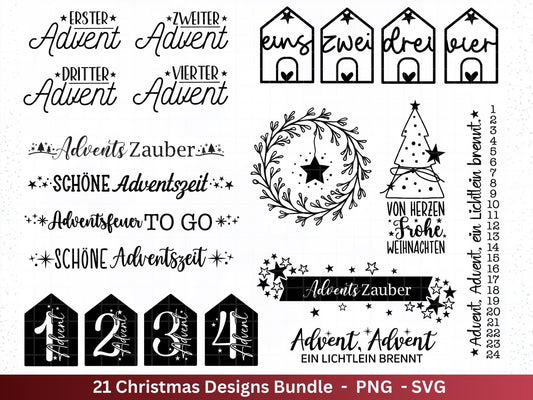 Plotterdatei Advent - Weihnachten svg - Adentszahlen Plotterdatei - Laserdatei Weihnachten - Adventskerzen - Schriftzüge Weihnachten deutsch - EmidaDesign