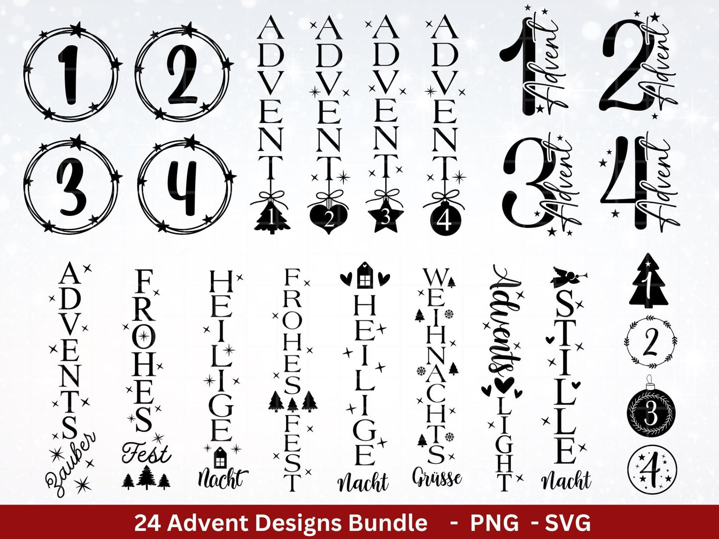 Plotterdatei Adventskalenderzahlen Svg - Adventskalender Svg - Plotterdatei Adventskalender - Plotterdatei Weihnachten - Weihnachtskalender - EmidaDesign