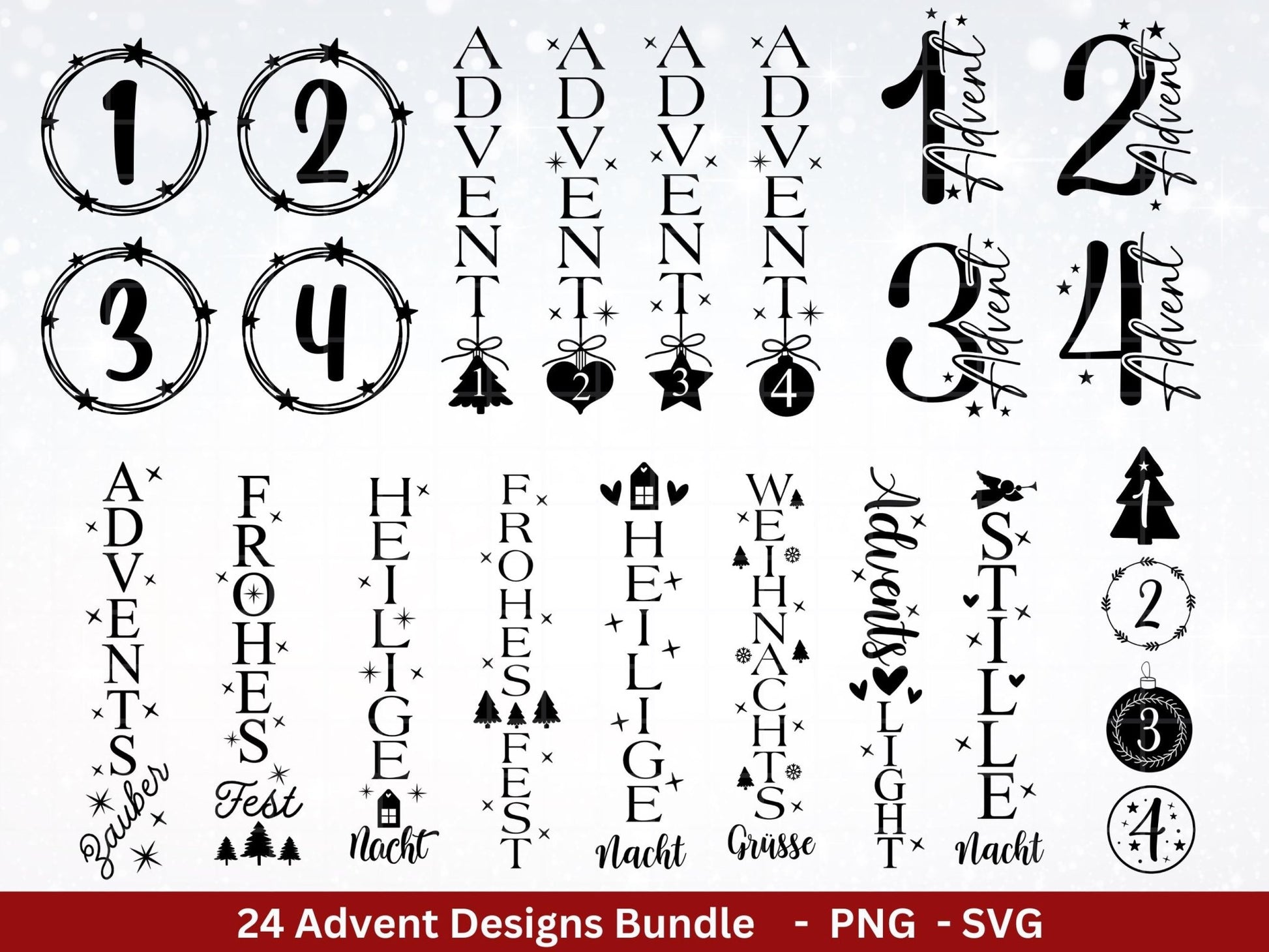 Plotterdatei Adventskalenderzahlen Svg - Adventskalender Svg - Plotterdatei Adventskalender - Plotterdatei Weihnachten - Weihnachtskalender - EmidaDesign