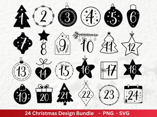 Plotterdatei Adventskalenderzahlen Svg - Adventskalender Svg - Plotterdatei Adventskalender - Plotterdatei Weihnachten - Weihnachtskalender - EmidaDesign