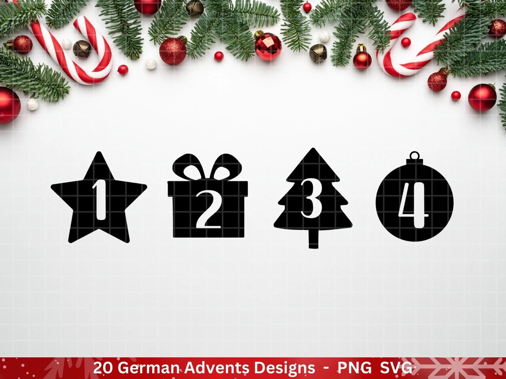 Advent Plotterdatei Svg Png - Plotterdatei 1-4 Adventszahlen Svg -Weihnachten Svg - Silhouette Cricut Download - Weihnachtsgeschenk