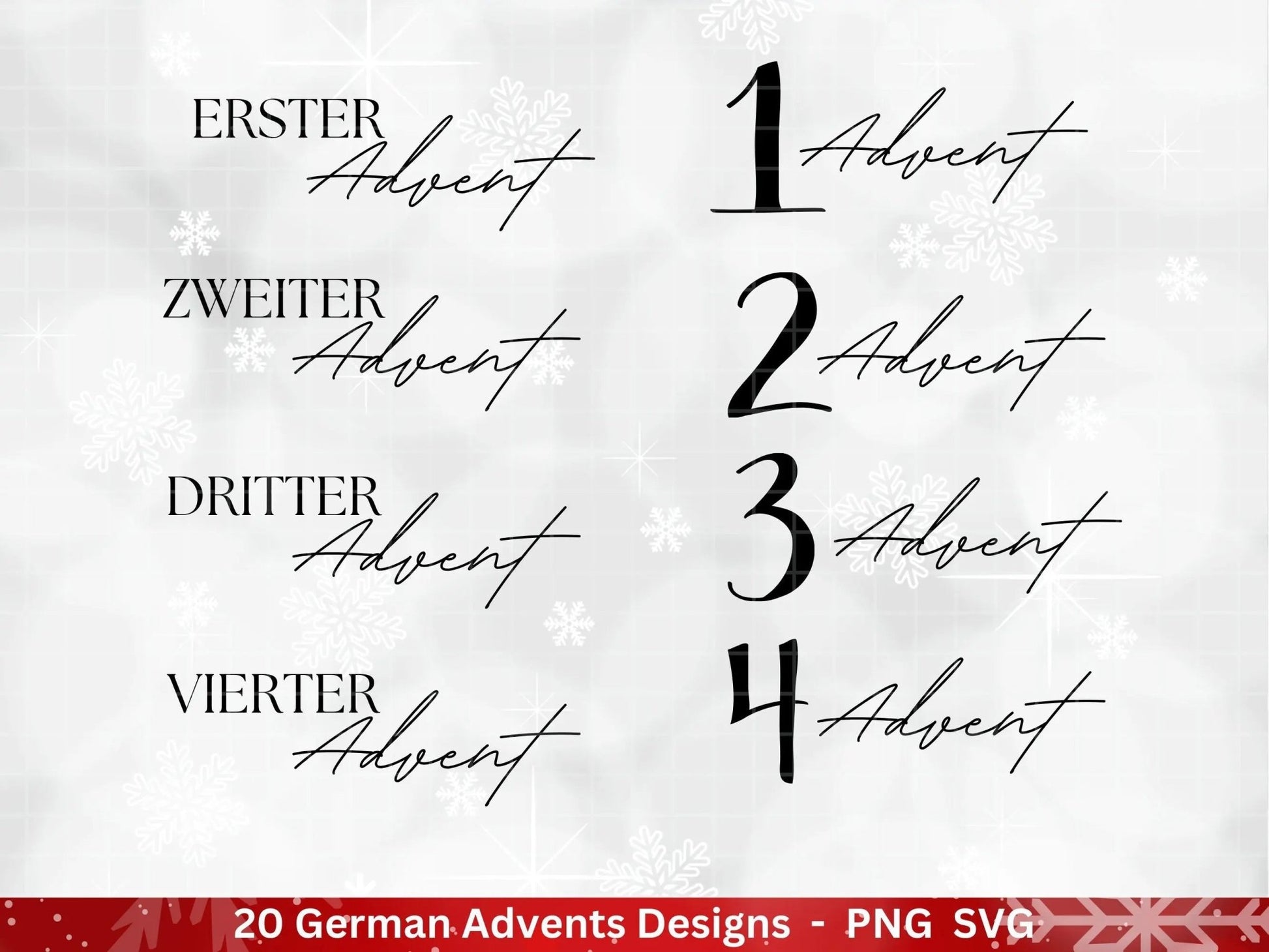 Advent Plotterdatei Svg Png - Plotterdatei 1-4 Adventszahlen Svg -Weihnachten Svg - Silhouette Cricut Download - Weihnachtsgeschenk