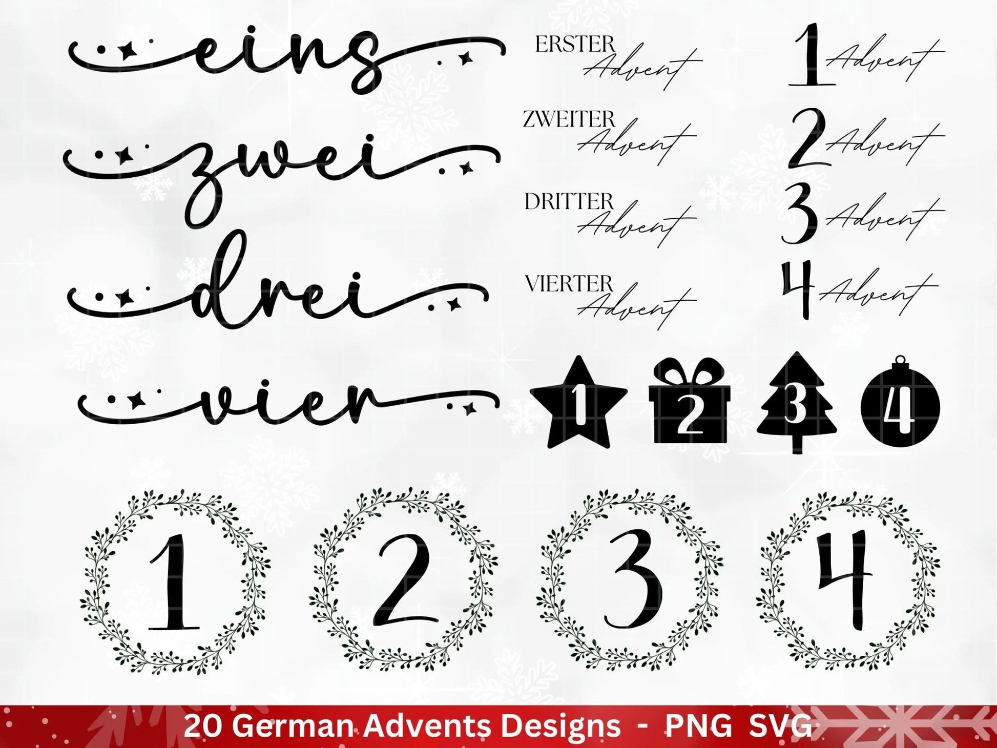 Advent Plotterdatei Svg Png - Plotterdatei 1-4 Adventszahlen Svg -Weihnachten Svg - Silhouette Cricut Download - Weihnachtsgeschenk