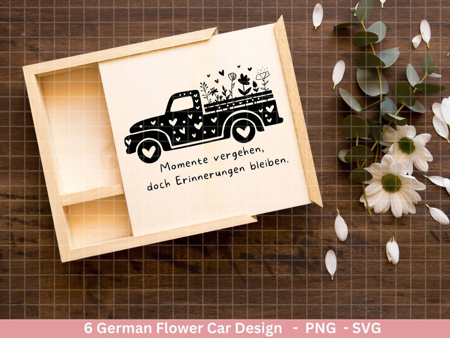 Plotterdatei Blumenauto svg png - Schriftzug Sprüche svg - Clipart Plotterdatei Deutsch - Cricut Silhouette Studio Plotterdatei - digital - EmidaDesign