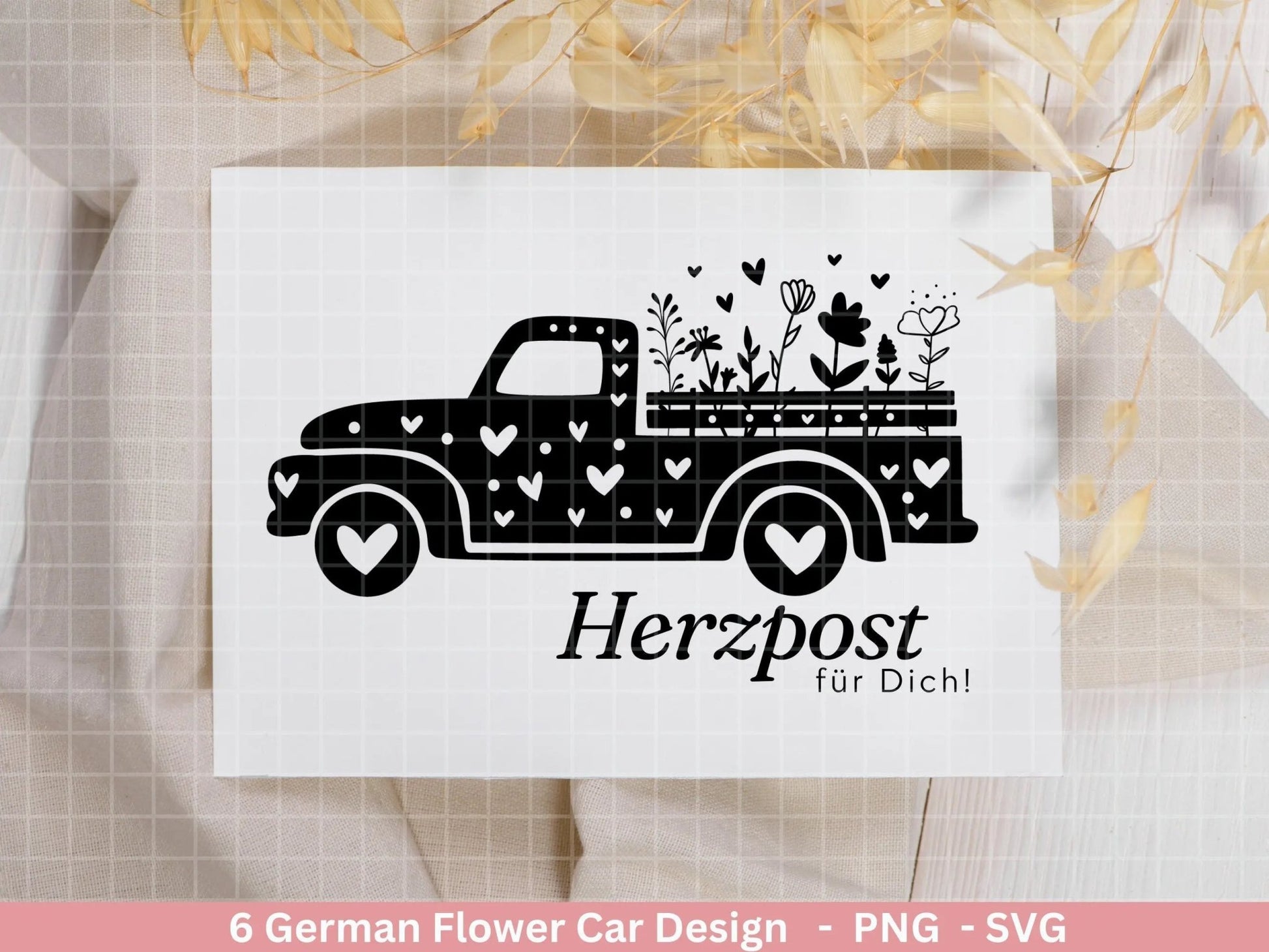 Plotterdatei Blumenauto svg png - Schriftzug Sprüche svg - Clipart Plotterdatei Deutsch - Cricut Silhouette Studio Plotterdatei - digital - EmidaDesign