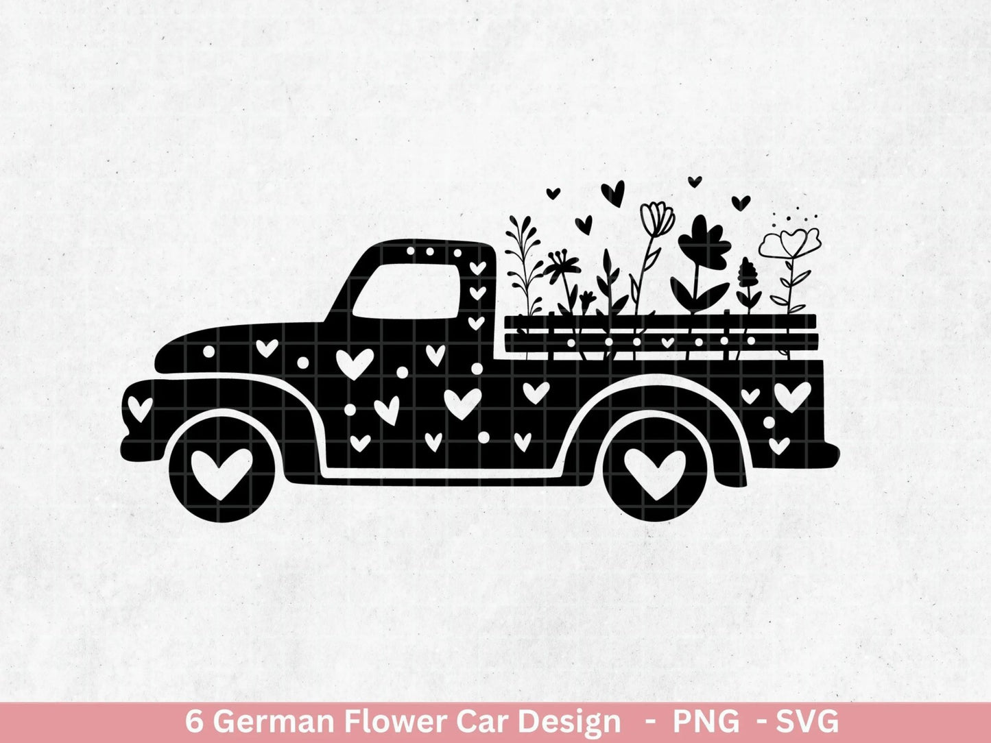 Plotterdatei Blumenauto svg png - Schriftzug Sprüche svg - Clipart Plotterdatei Deutsch - Cricut Silhouette Studio Plotterdatei - digital - EmidaDesign