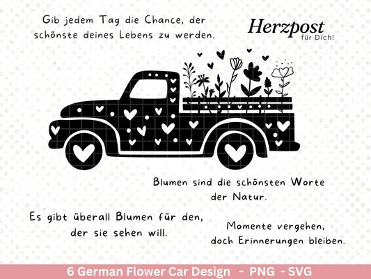 Plotterdatei Blumenauto svg png - Schriftzug Sprüche svg - Clipart Plotterdatei Deutsch - Cricut Silhouette Studio Plotterdatei - digital - EmidaDesign