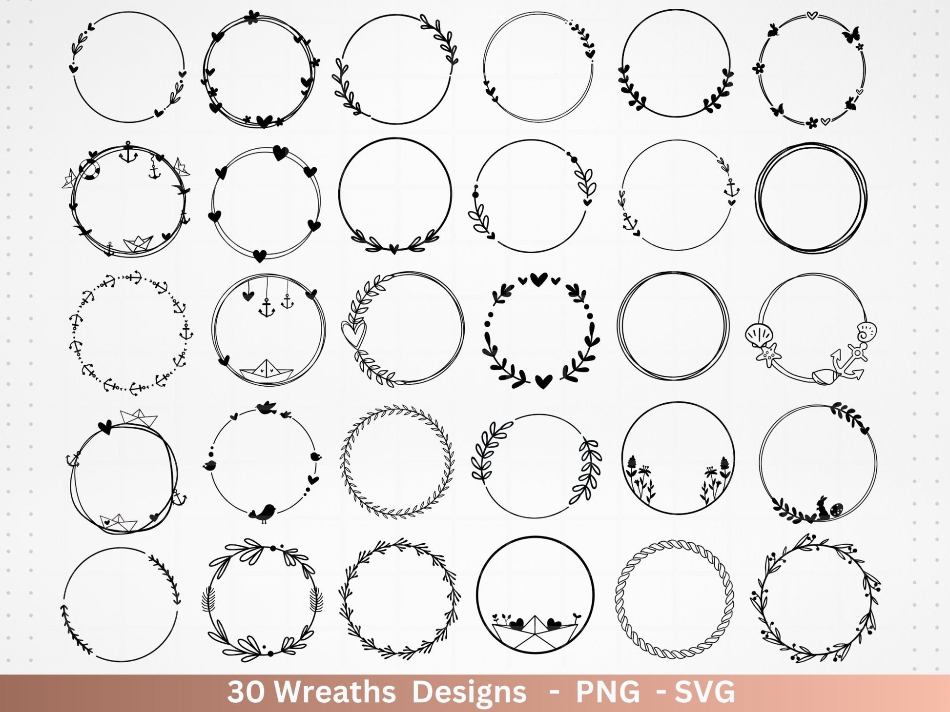 Plotterdatei Blumenkranz - Kränze SVG Bundle - Lorbeerkranz Monogramm - Hochzeitskranz Designs - Cricut Clipart - Maritimkranz - Ahoi - EmidaDesign