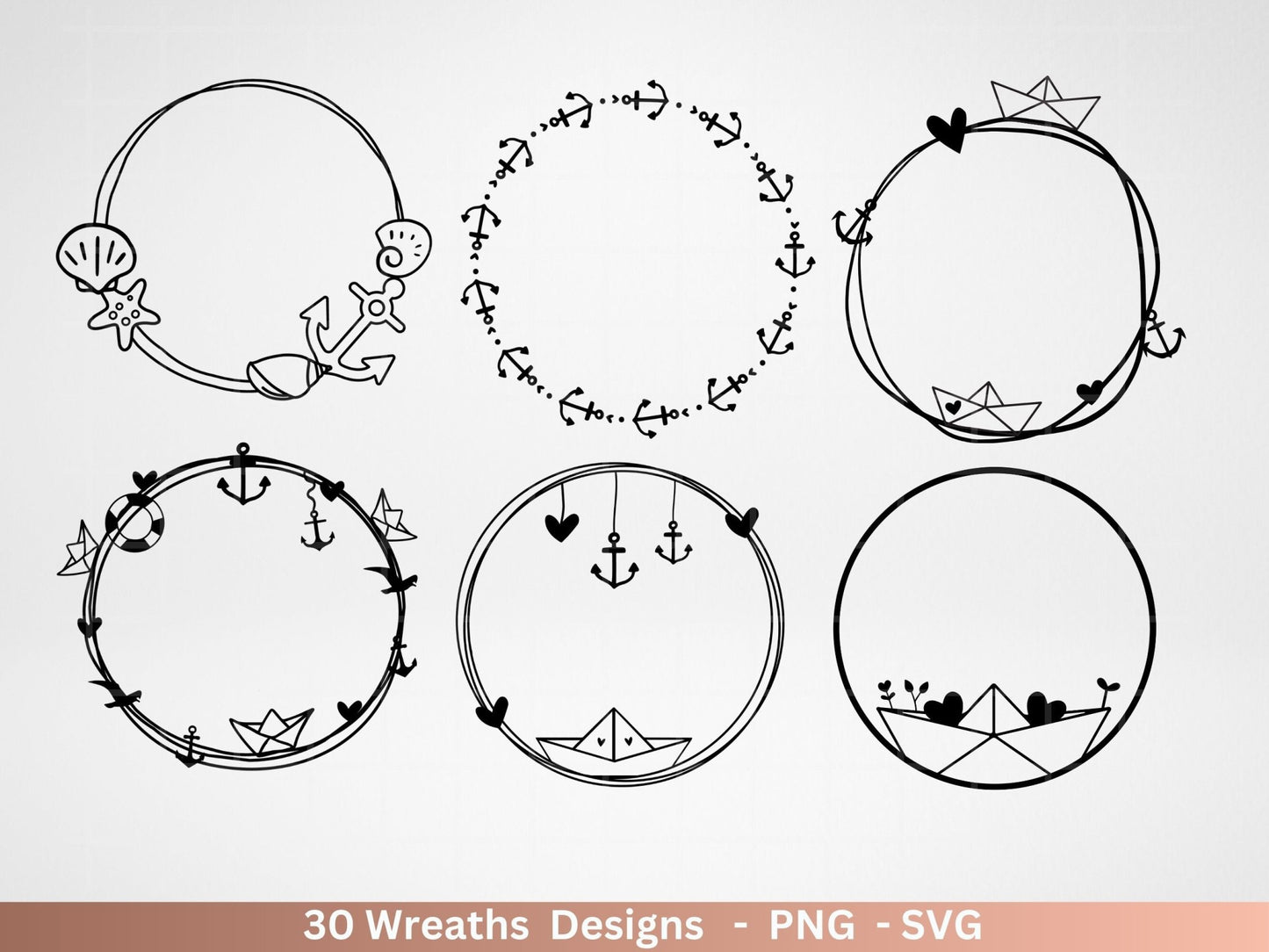 Plotterdatei Blumenkranz - Kränze SVG Bundle - Lorbeerkranz Monogramm - Hochzeitskranz Designs - Cricut Clipart - Maritimkranz - Ahoi - EmidaDesign