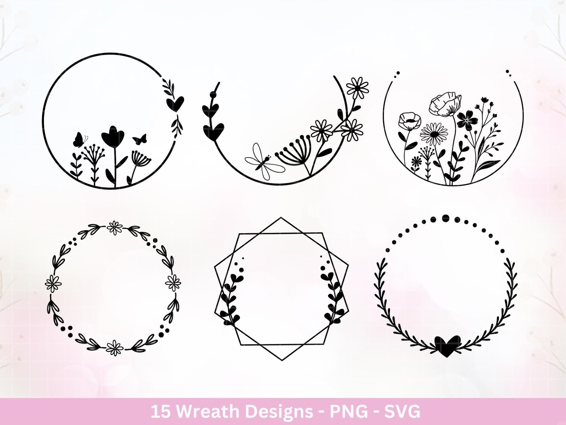 Plotterdatei Blumenkranz - Kränze SVG Bundle - Lorbeerkranz Monogramm - Laserdatei - Osterkranz svg - Cricut Clipart - Frühlingskränze - EmidaDesign