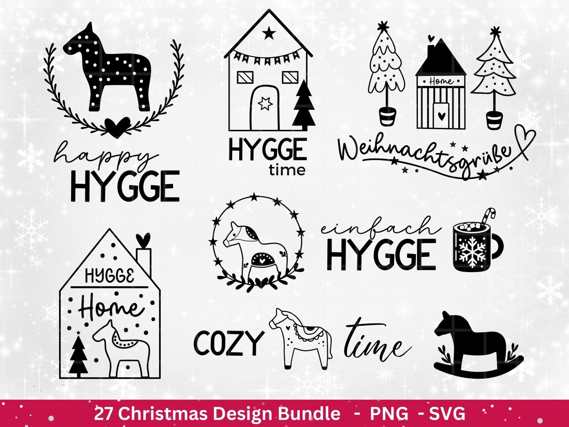 Plotterdatei Dalapferd - Weihnachten Plotterdatei - Hygge Schriftzüge - Dalakranz - Weihnachtsgrüße - Schwedisch Dalapferd - Cricut - EmidaDesign