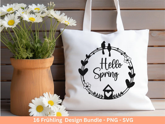 Plotterdatei Frühling - Hallo Frühling - Laserdatei Frühling - Cricut Svg - Ostern Svg - Willkommen svg - Laserdatei Häuser - Frühling Svg - EmidaDesign