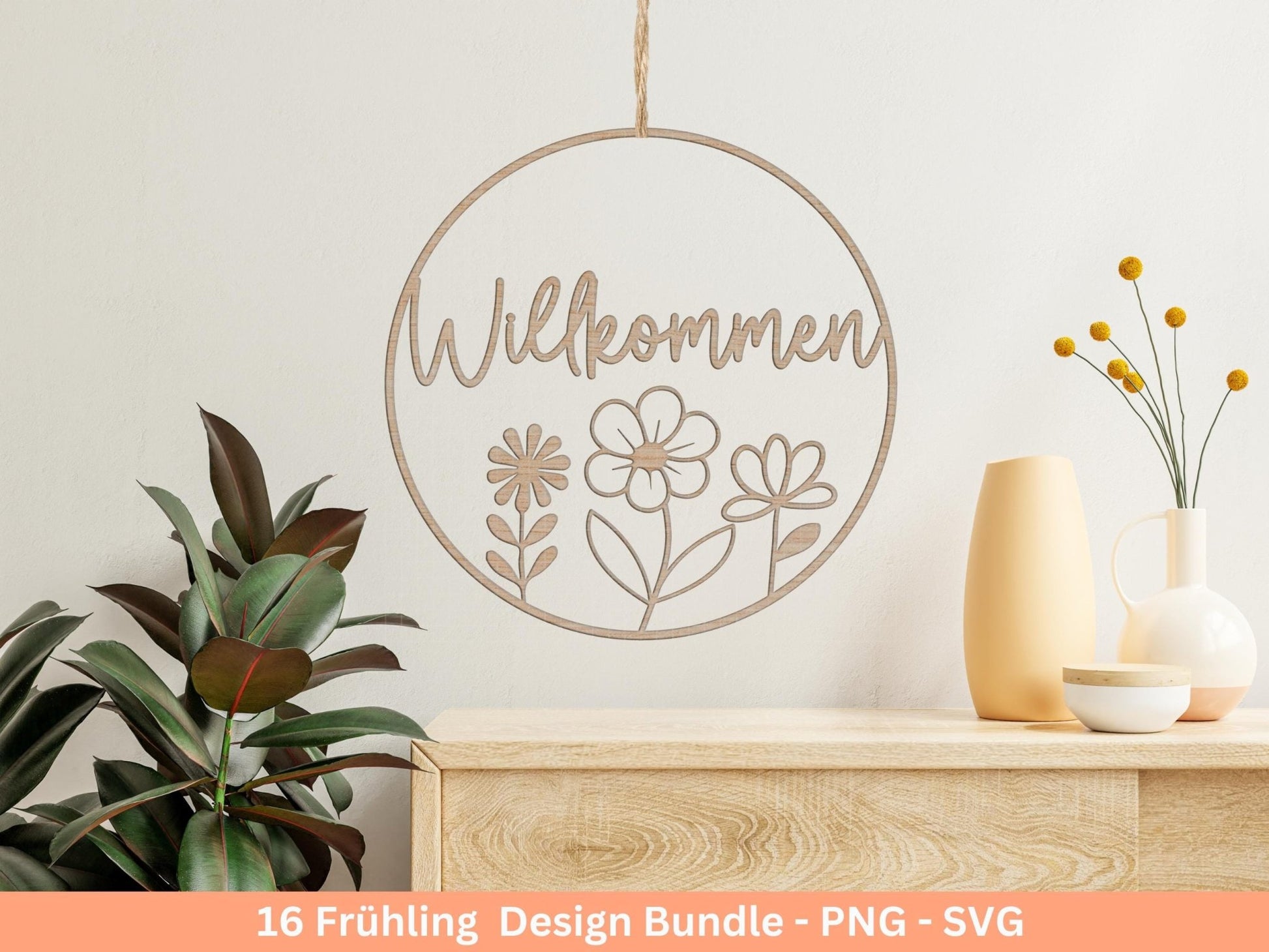 Plotterdatei Frühling - Hallo Frühling - Laserdatei Frühling - Cricut Svg - Ostern Svg - Willkommen svg - Laserdatei Häuser - Frühling Svg - EmidaDesign