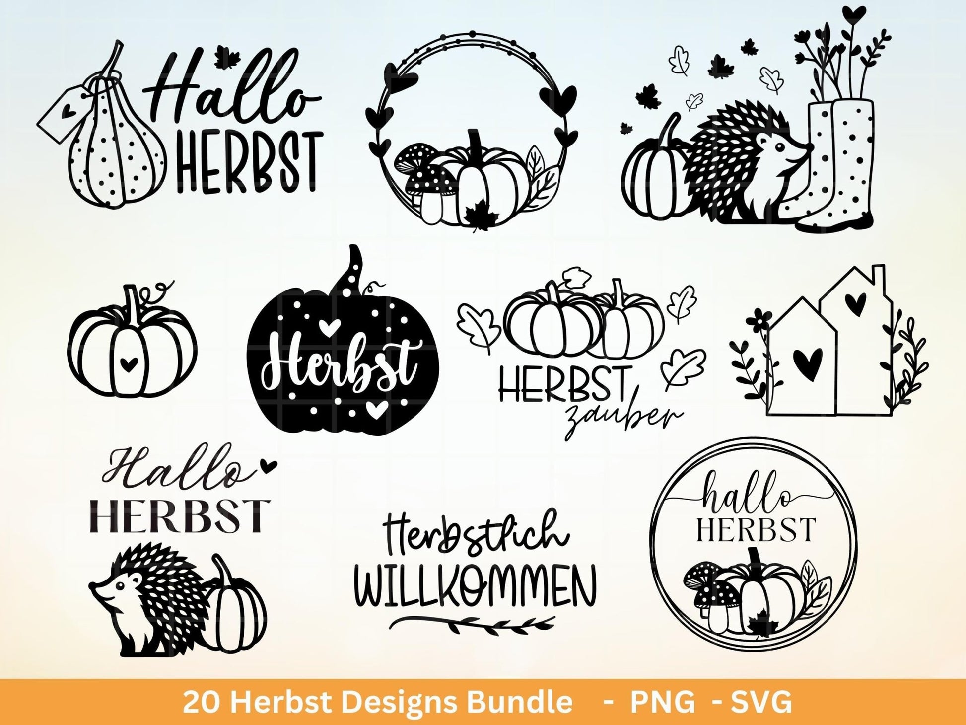 Plotterdatei Herbst - Herbst svg - Hallo Herbst - Herbstzauber svg - Laserdatei Herbst - Kürbis svg - Igel svg - Pilz svg - Herbstsprüche - EmidaDesign