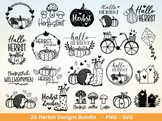 Plotterdatei Herbst - Herbst svg - Hallo Herbst - Herbstzauber svg - Laserdatei Herbst - Kürbis svg - Igel svg - Pilz svg - Herbstsprüche - EmidaDesign