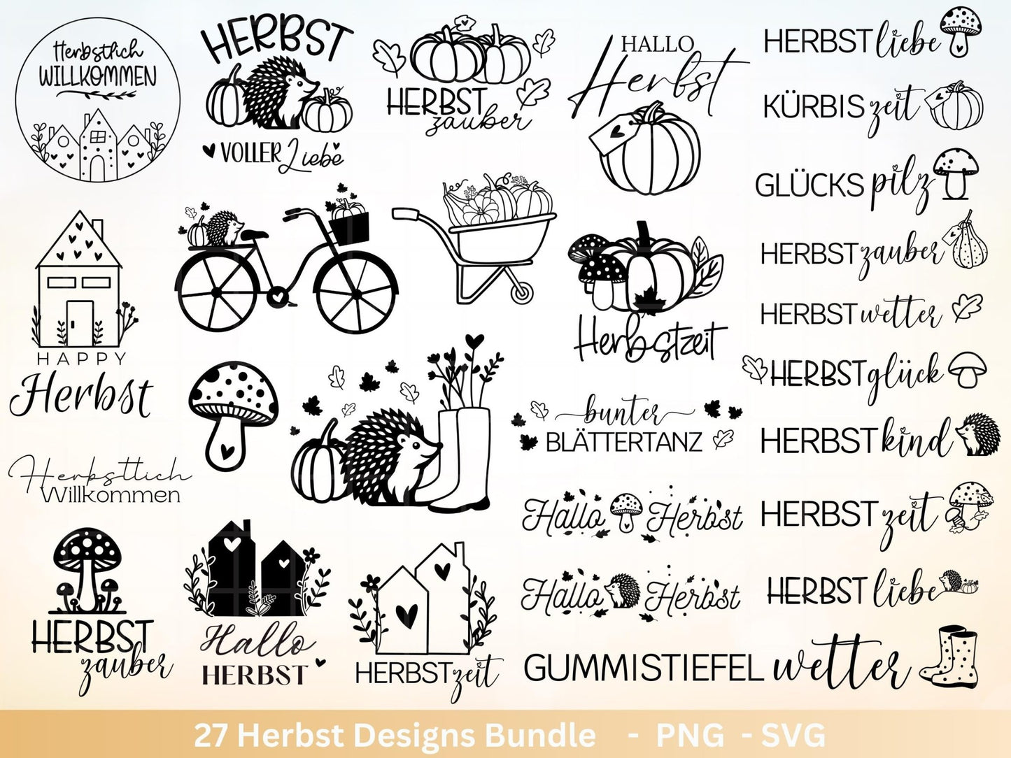 Plotterdatei Herbst - Herbst svg - Hallo Herbst - Herbstzauber svg - Laserdatei Herbst - Kürbis svg - Igel svg - Pilz svg - Herbstsprüche - EmidaDesign