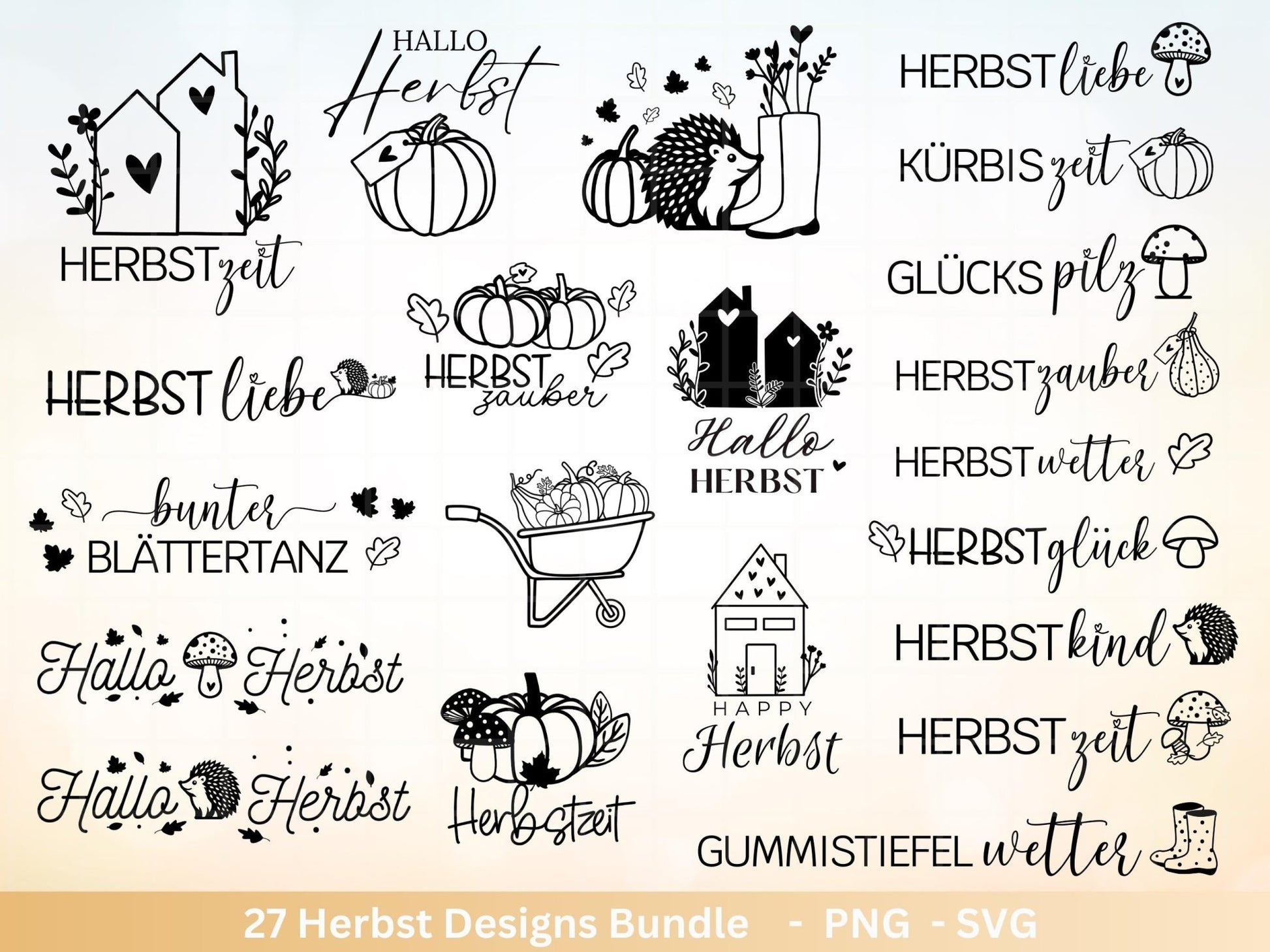 Plotterdatei Herbst - Herbst svg - Hallo Herbst - Herbstzauber svg - Laserdatei Herbst - Kürbis svg - Igel svg - Pilz svg - Herbstsprüche - EmidaDesign