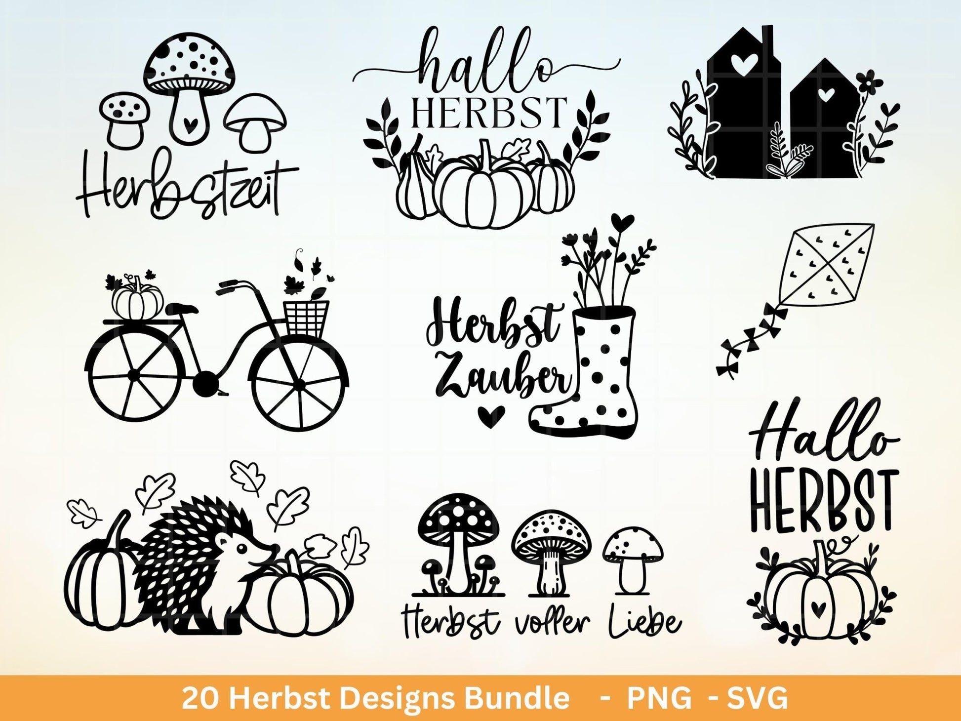 Plotterdatei Herbst - Herbst svg - Hallo Herbst - Herbstzauber svg - Laserdatei Herbst - Kürbis svg - Igel svg - Pilz svg - Herbstsprüche - EmidaDesign