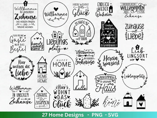 Plotterdatei Home svg - Zuhause Schriftzug Sprüche svg - Clipart Plotterdatei Deutsch - Cricut Silhouette Studio Plotterdatei - digital