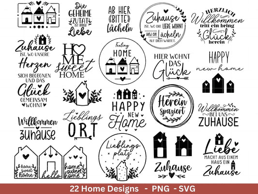 Plotterdatei Home svg - Zuhause Schriftzug Sprüche svg - Clipart Plotterdatei Deutsch - Cricut Silhouette Studio Plotterdatei - digital