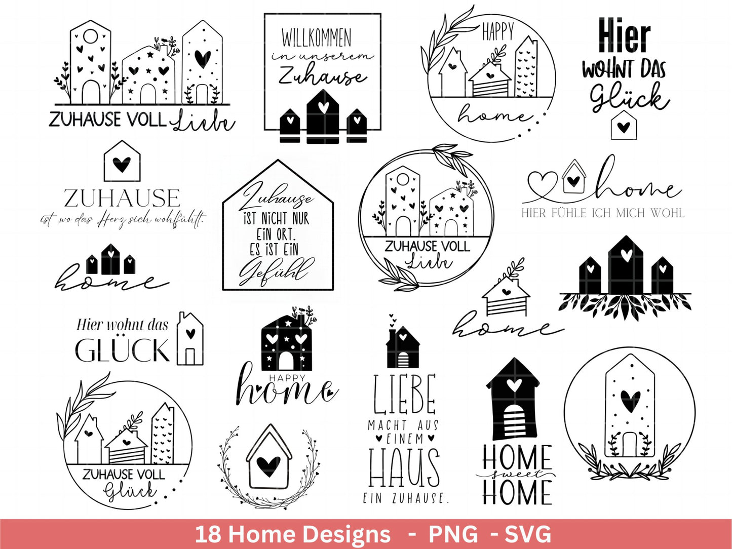 Plotterdatei Home svg - Zuhause Schriftzug Sprüche svg - Clipart Plotterdatei Deutsch - Cricut Silhouette Studio Plotterdatei - digital - EmidaDesign