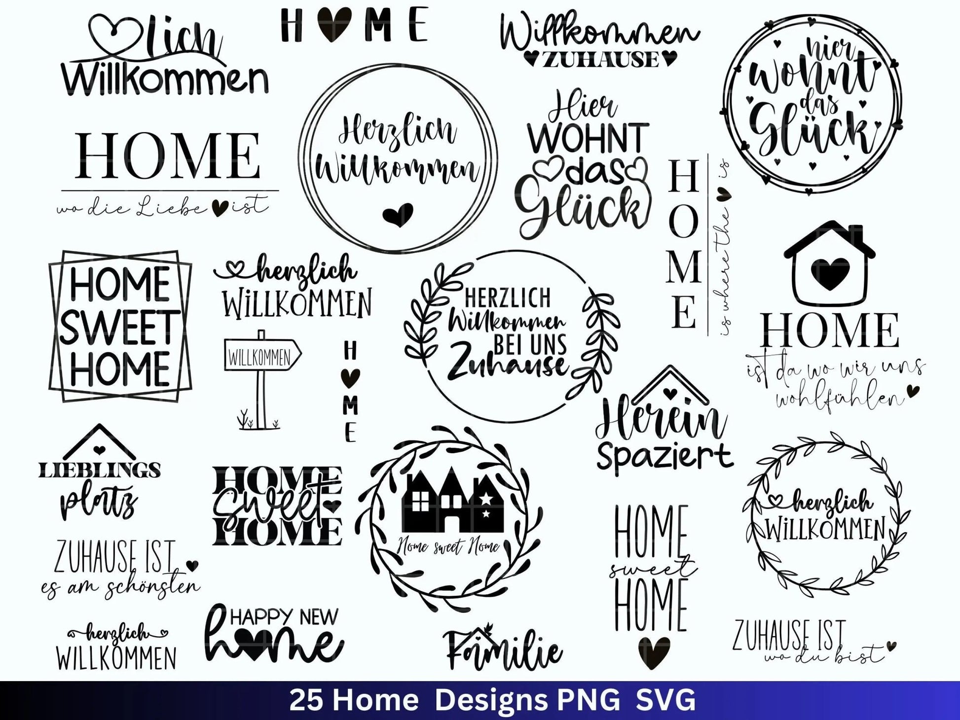 Plotterdatei Home svg - Zuhause Schriftzug Sprüche svg - Clipart Plotterdatei Deutsch - Cricut Silhouette Studio Plotterdatei - digital