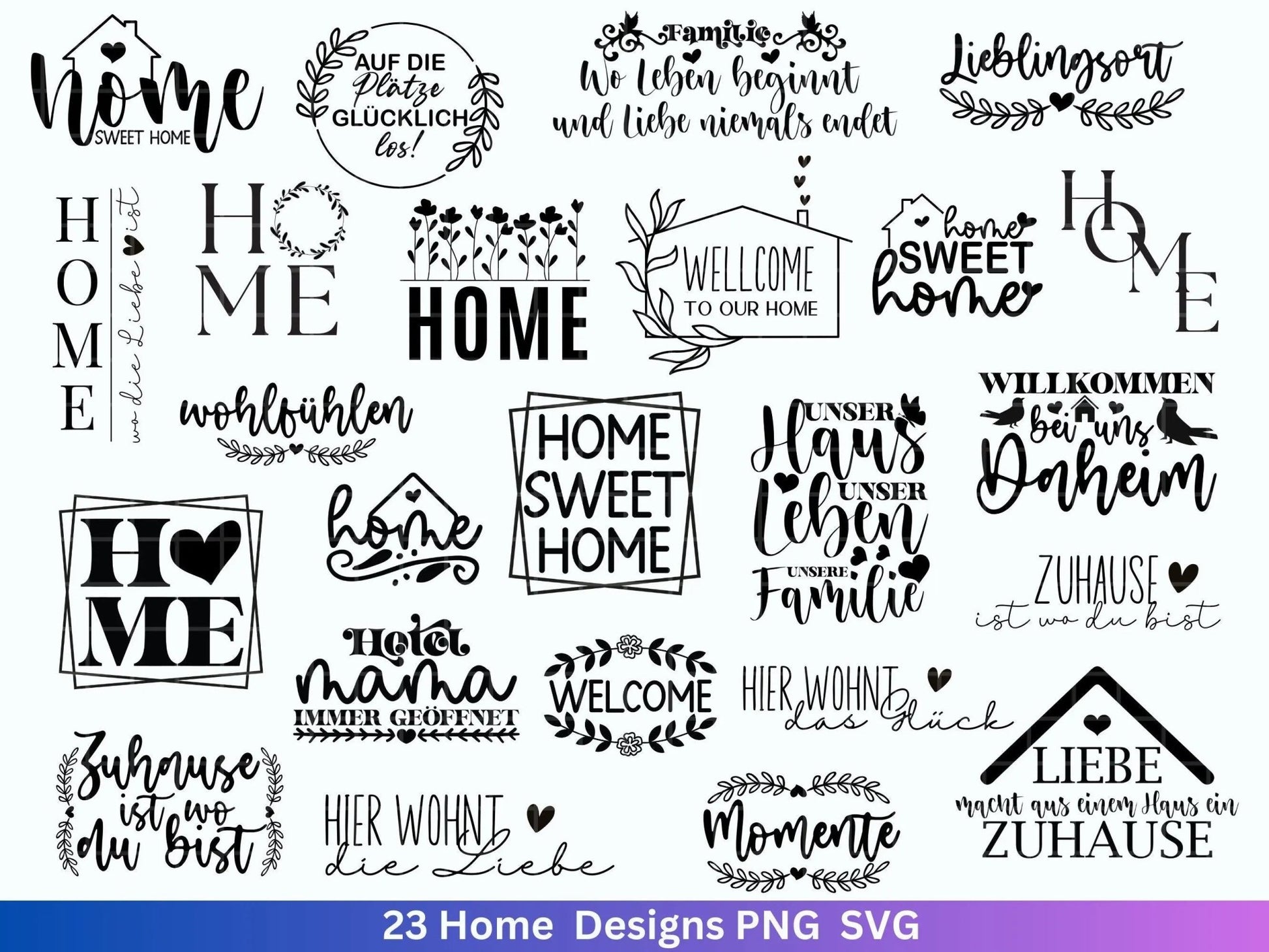 Plotterdatei Home svg - Zuhause Schriftzug Sprüche svg - Clipart Plotterdatei Deutsch - Cricut Silhouette Studio Plotterdatei - digital