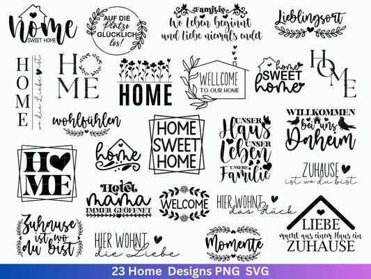 Plotterdatei Home svg - Zuhause Schriftzug Sprüche svg - Clipart Plotterdatei Deutsch - Cricut Silhouette Studio Plotterdatei - digital